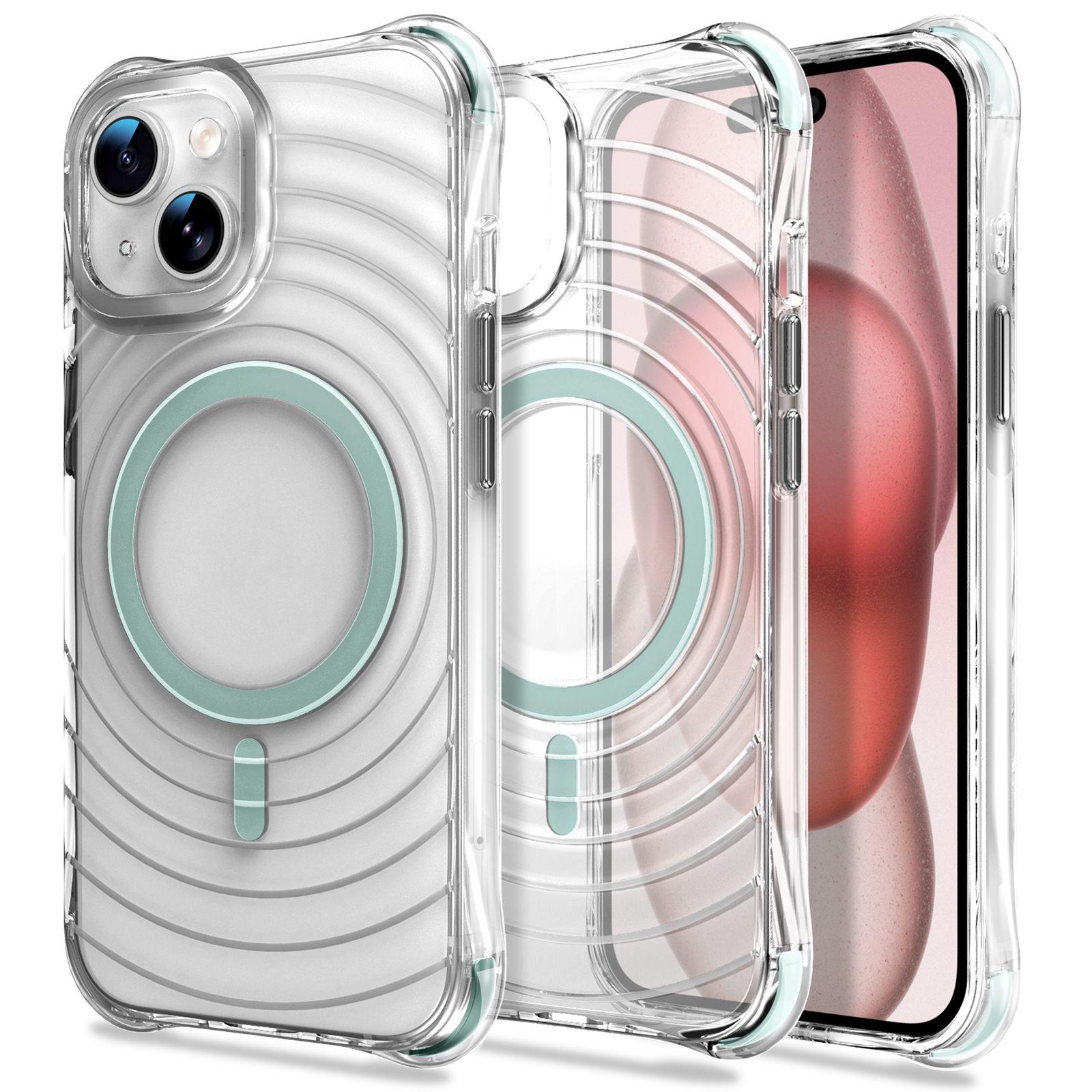 For iPhone 14 / 13 Wave Pattern Air Cushion Corners Shockproof Magnetic Phone Case(Mint Green) - Shopkiz.com