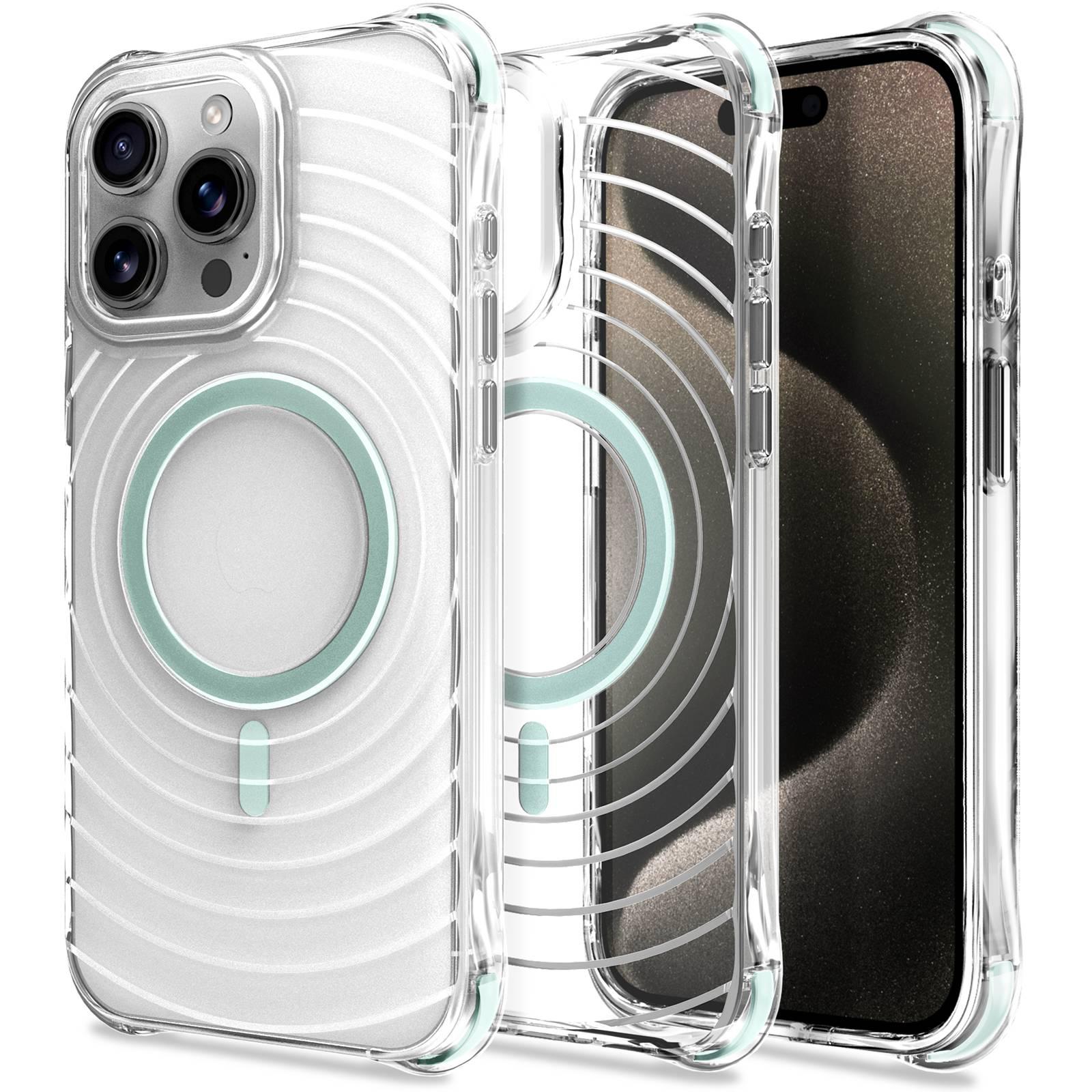 For iPhone 14 Pro Max Wave Pattern Air Cushion Corners Shockproof Magnetic Phone Case(Mint Green) - Shopkiz.com
