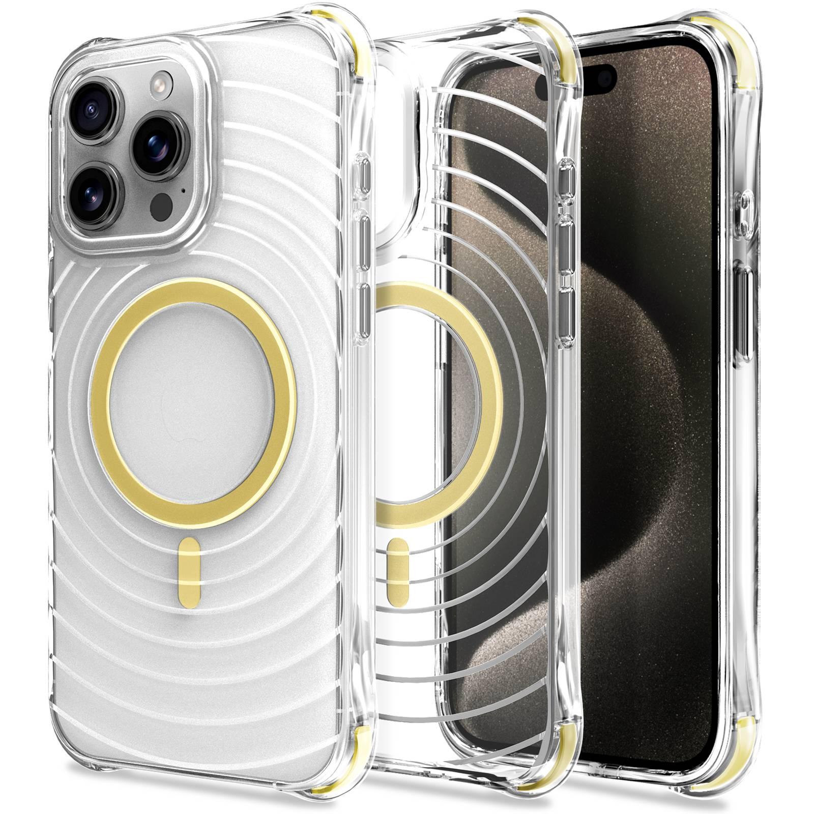 For iPhone 14 Pro Max Wave Pattern Air Cushion Corners Shockproof Magnetic Phone Case(Yellow) - Shopkiz.com