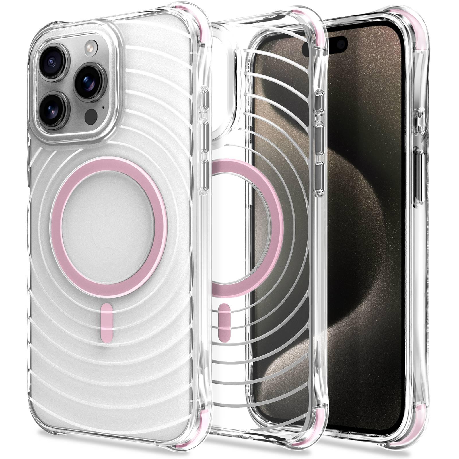 For iPhone 13 Pro Wave Pattern Air Cushion Corners Shockproof Magnetic Phone Case(Pink) - Shopkiz.com