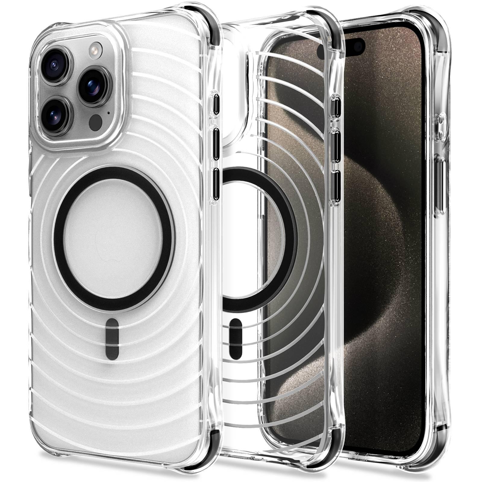 For iPhone 12 Pro Max Wave Pattern Air Cushion Corners Shockproof Magnetic Phone Case(Black) - Shopkiz.com