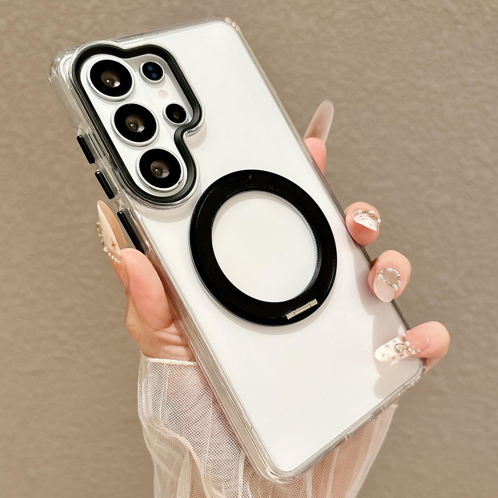 For Galaxy S23 Ultra 5G Airbag Shockproof Magnetic Rotating Holder Phone Case(Black) - Shopkiz.com
