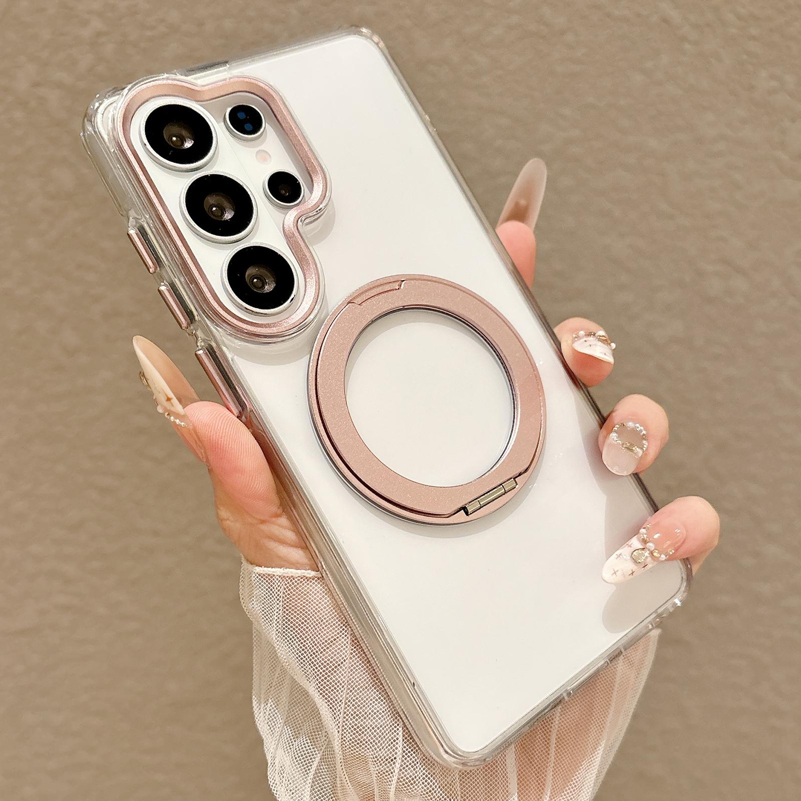 For Galaxy S23 Ultra 5G Airbag Shockproof Magnetic Rotating Holder Phone Case(Pink) - Shopkiz.com