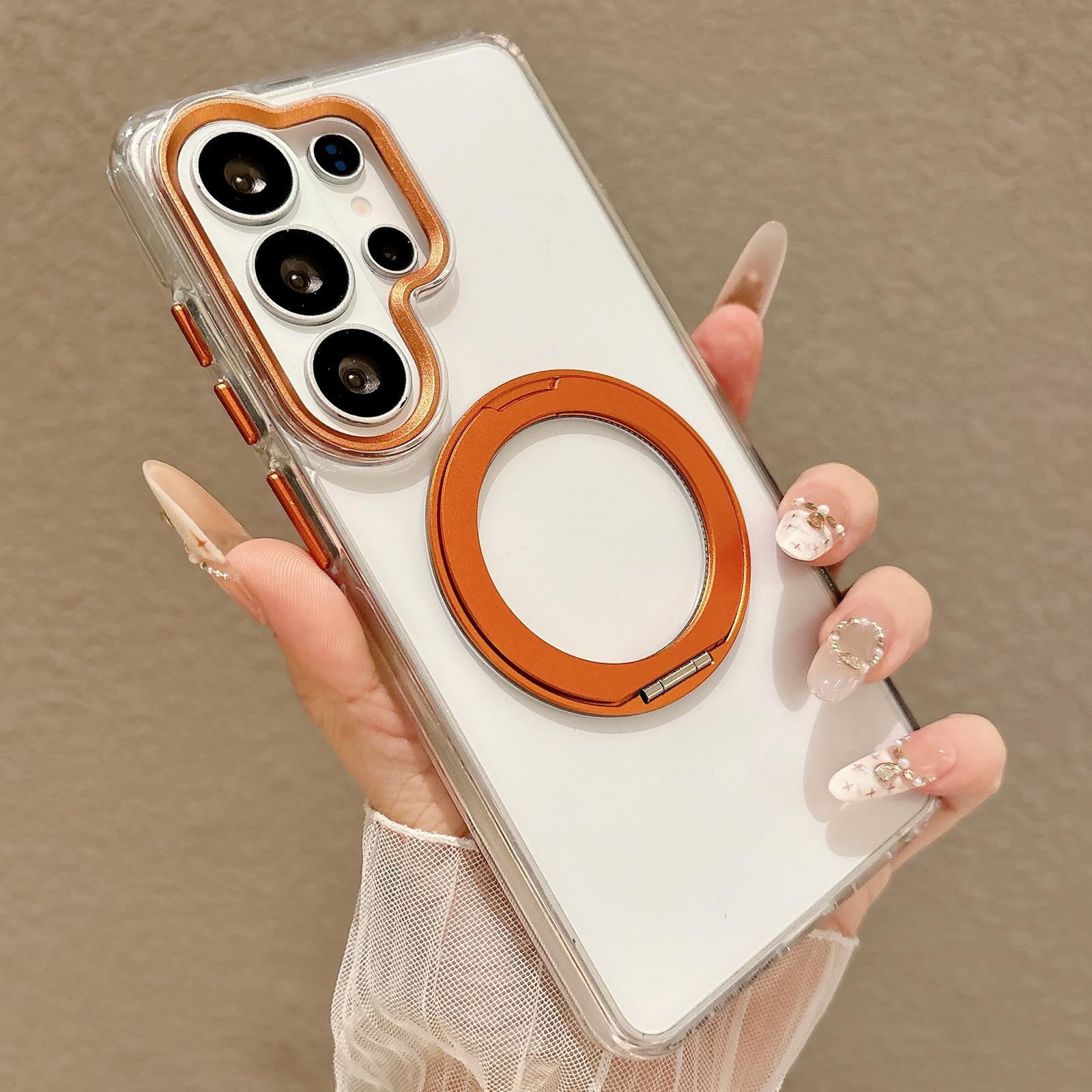 For Galaxy S23 Ultra 5G Airbag Shockproof Magnetic Rotating Holder Phone Case(Orange) - Shopkiz.com