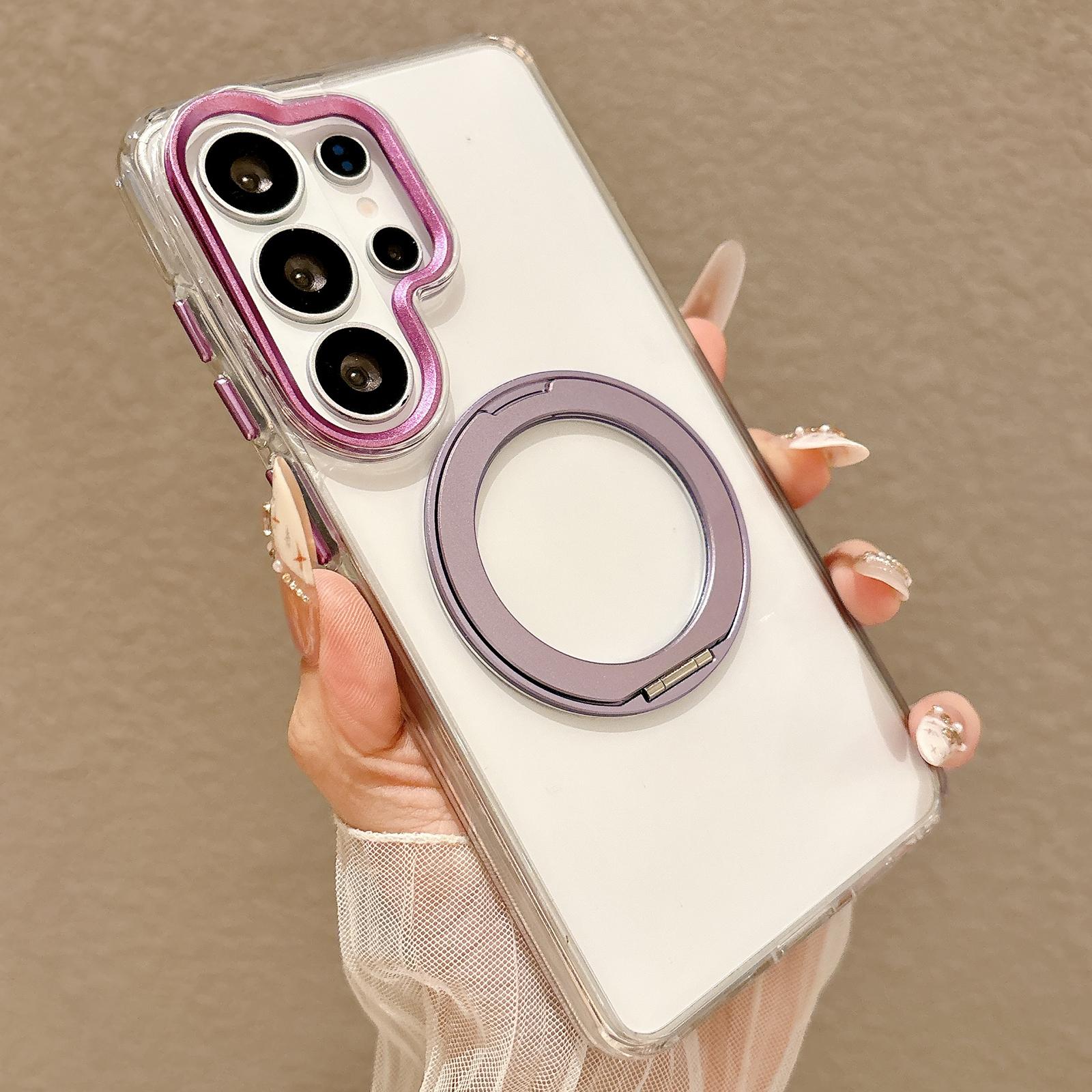 For Galaxy S25 Ultra 5G Airbag Shockproof Magnetic Rotating Holder Phone Case(Purple) - Shopkiz.com