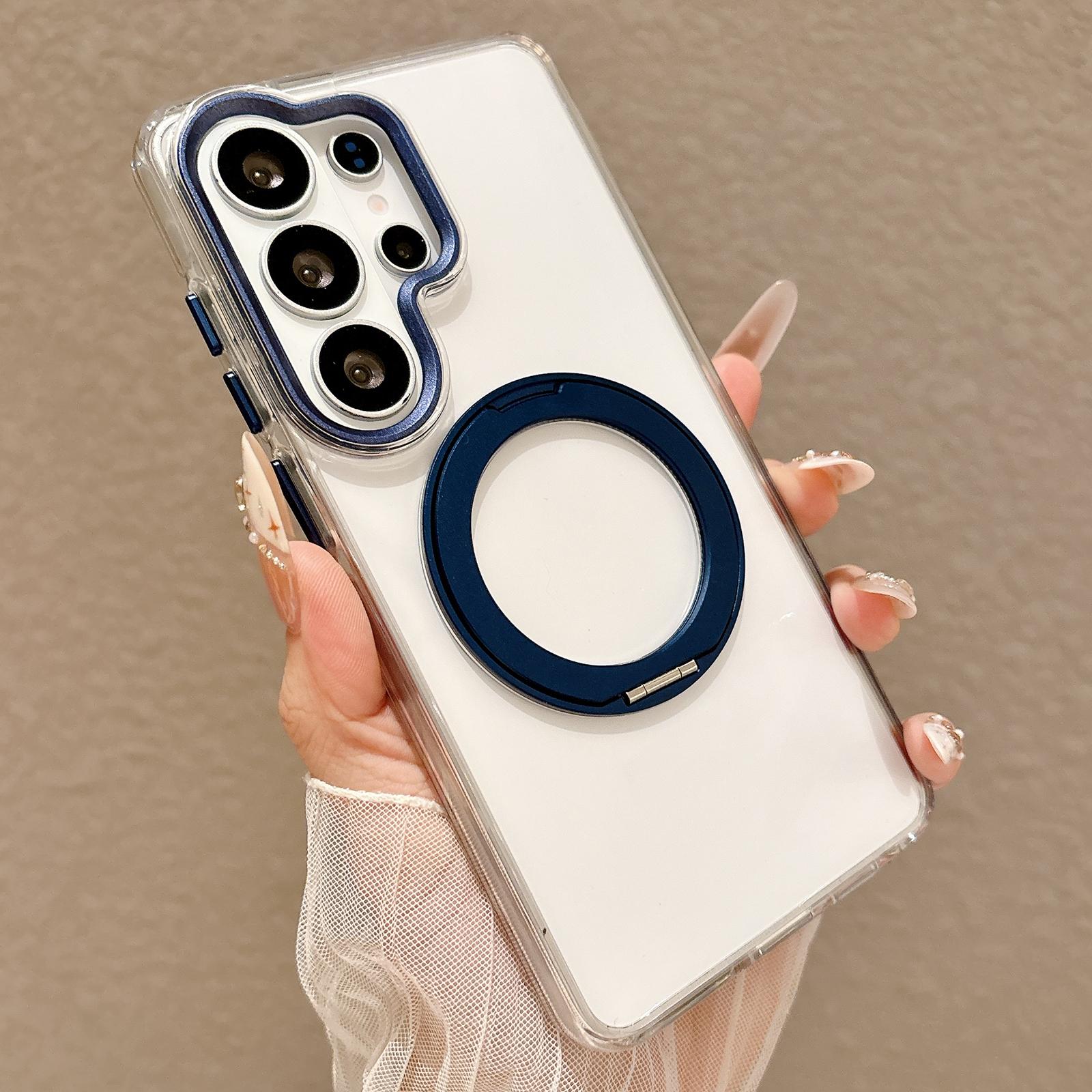 For Galaxy S25 Ultra 5G Airbag Shockproof Magnetic Rotating Holder Phone Case(Blue) - Shopkiz.com