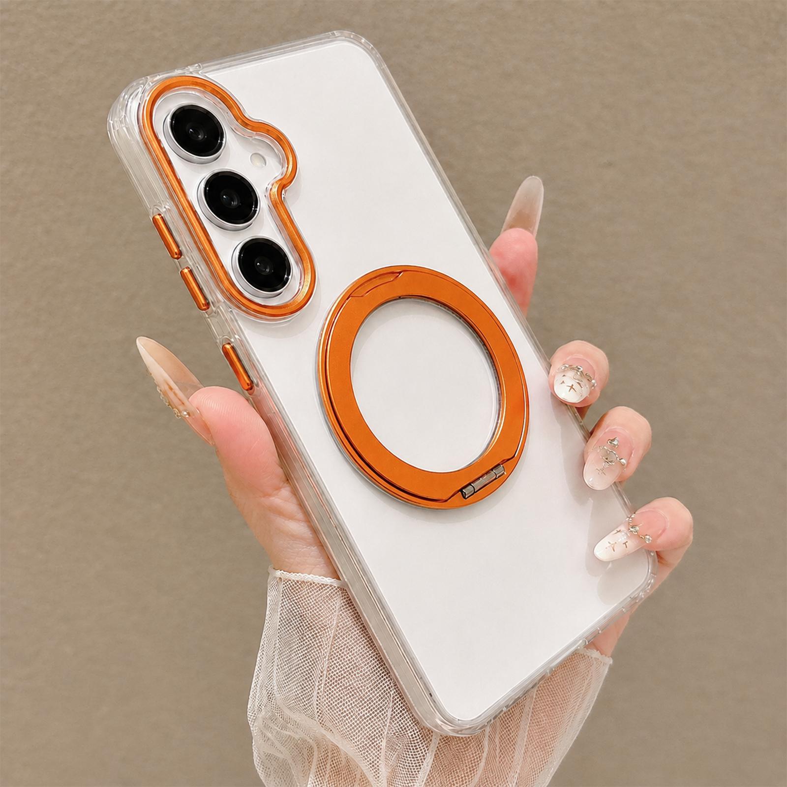 For Galaxy S26+ 5G Airbag Shockproof Magnetic Rotating Holder Phone Case(Orange) - Shopkiz.com
