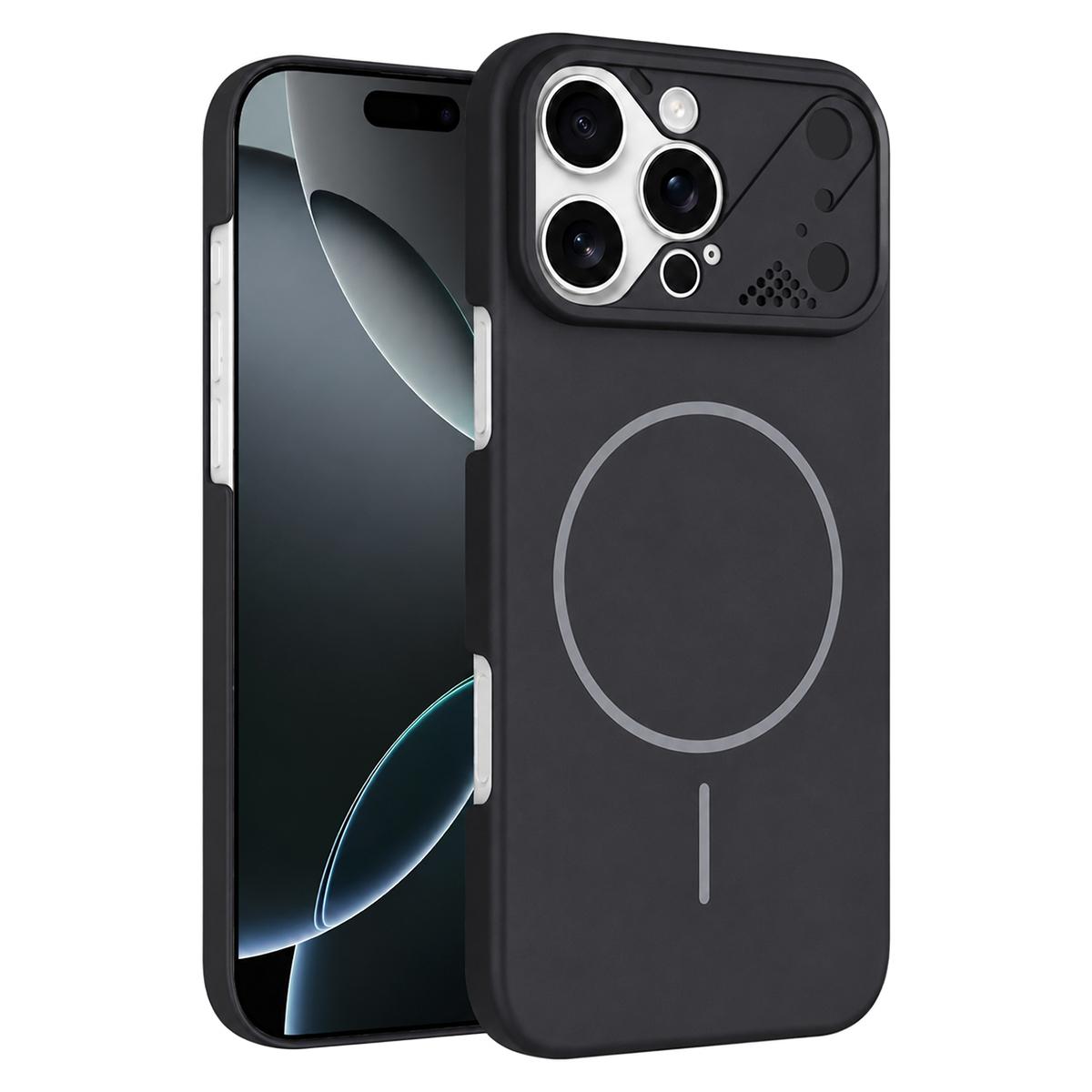 For iPhone 16 Pro Max Ultra-thin Gold Armor PC Magnetic Phone Case(Black) - Shopkiz.com