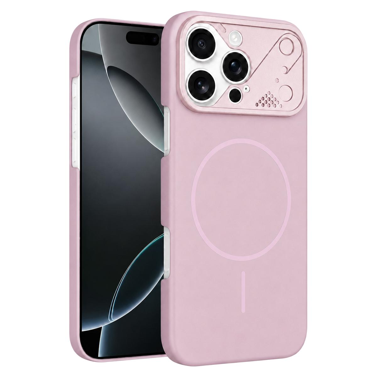 For iPhone 16 Pro Max Ultra-thin Gold Armor PC Magnetic Phone Case(Sakura Pink) - Shopkiz.com