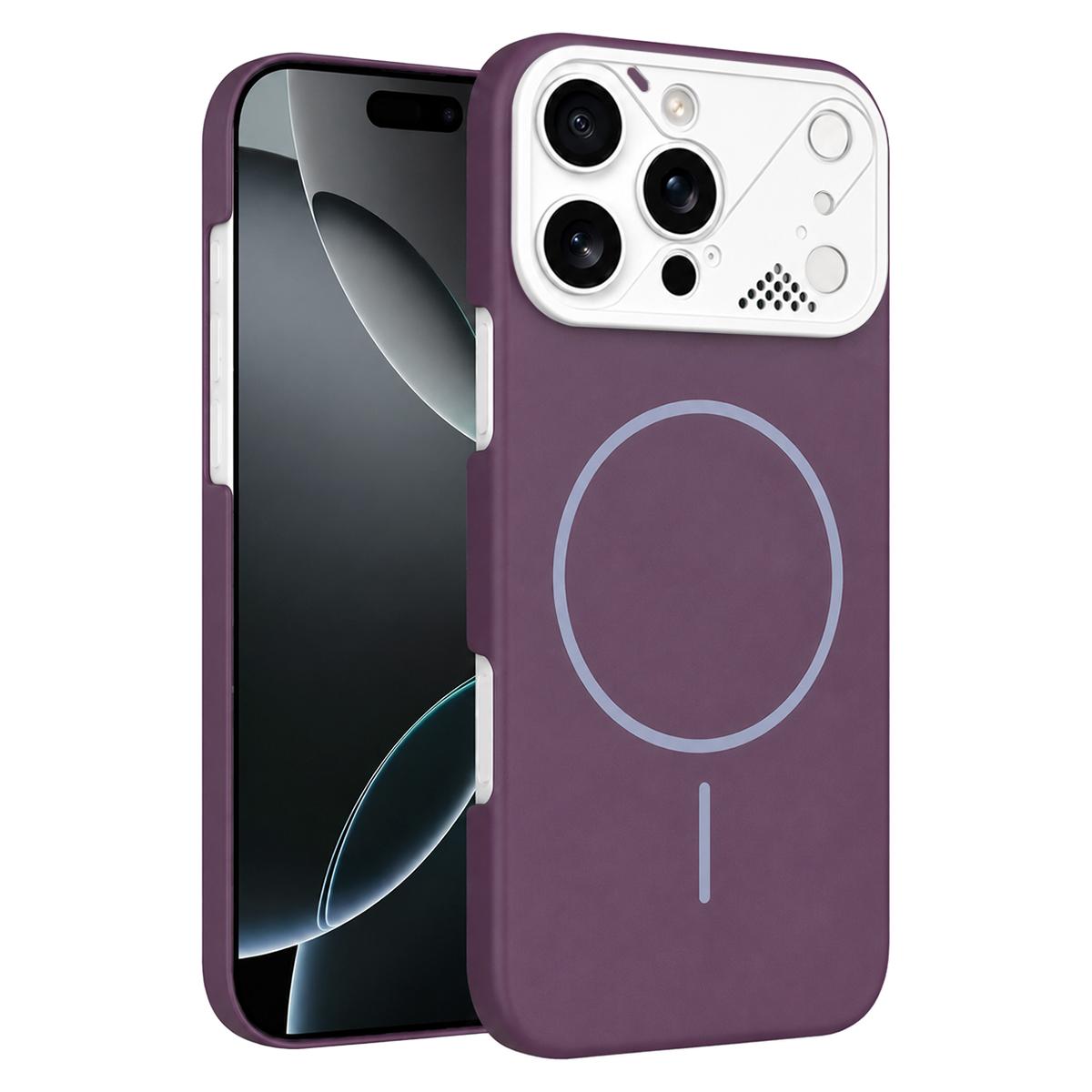 For iPhone 16 Pro Max Ultra-thin Gold Armor PC Magnetic Phone Case(Purple) - Shopkiz.com