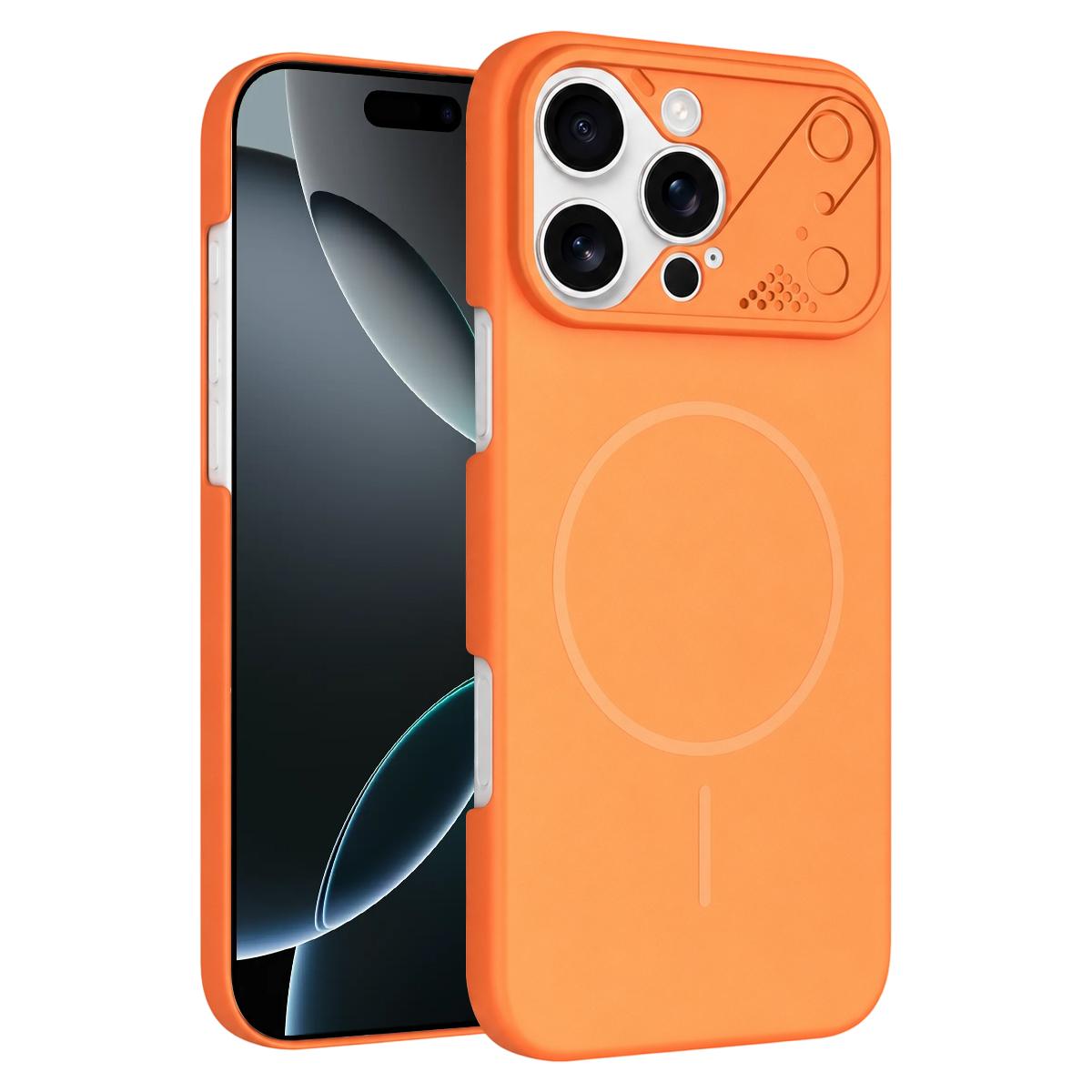 For iPhone 16 Pro Ultra-thin Gold Armor PC Magnetic Phone Case(Orange) - Shopkiz.com