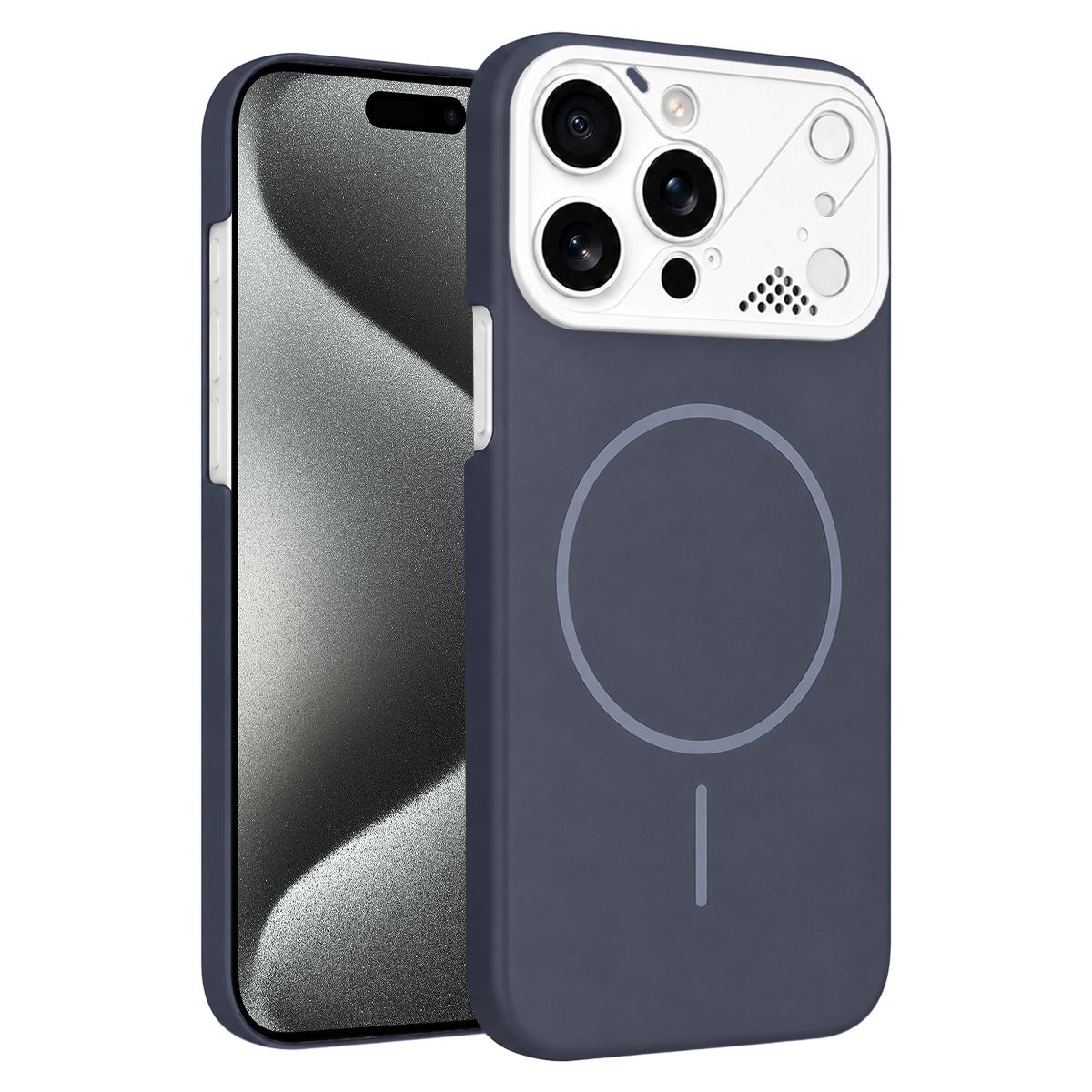 For iPhone 15 Pro Max Ultra-thin Gold Armor PC Magnetic Phone Case(Carbon Gray) - Shopkiz.com