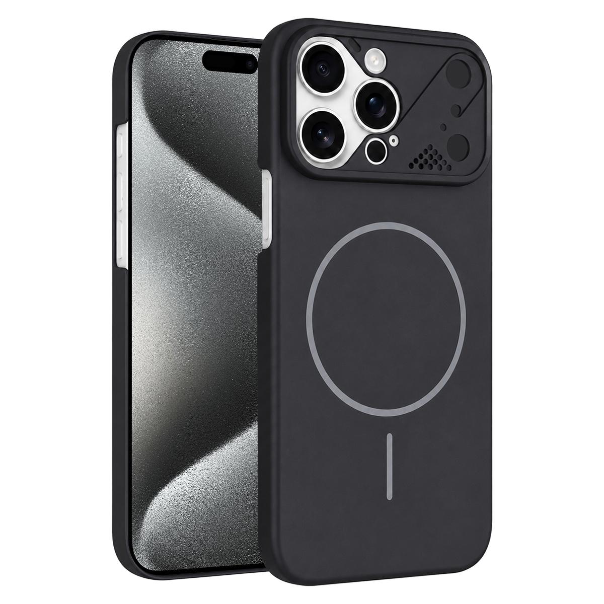 For iPhone 15 Pro Ultra-thin Gold Armor PC Magnetic Phone Case(Black) - Shopkiz.com