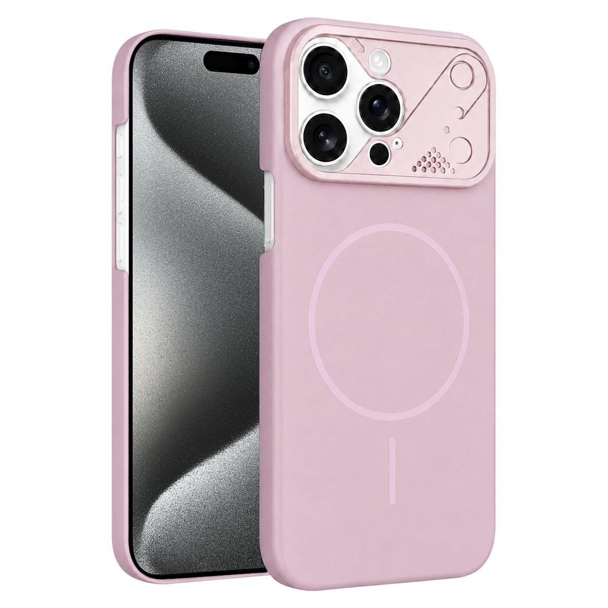 For iPhone 15 Pro Ultra-thin Gold Armor PC Magnetic Phone Case(Sakura Pink) - Shopkiz.com