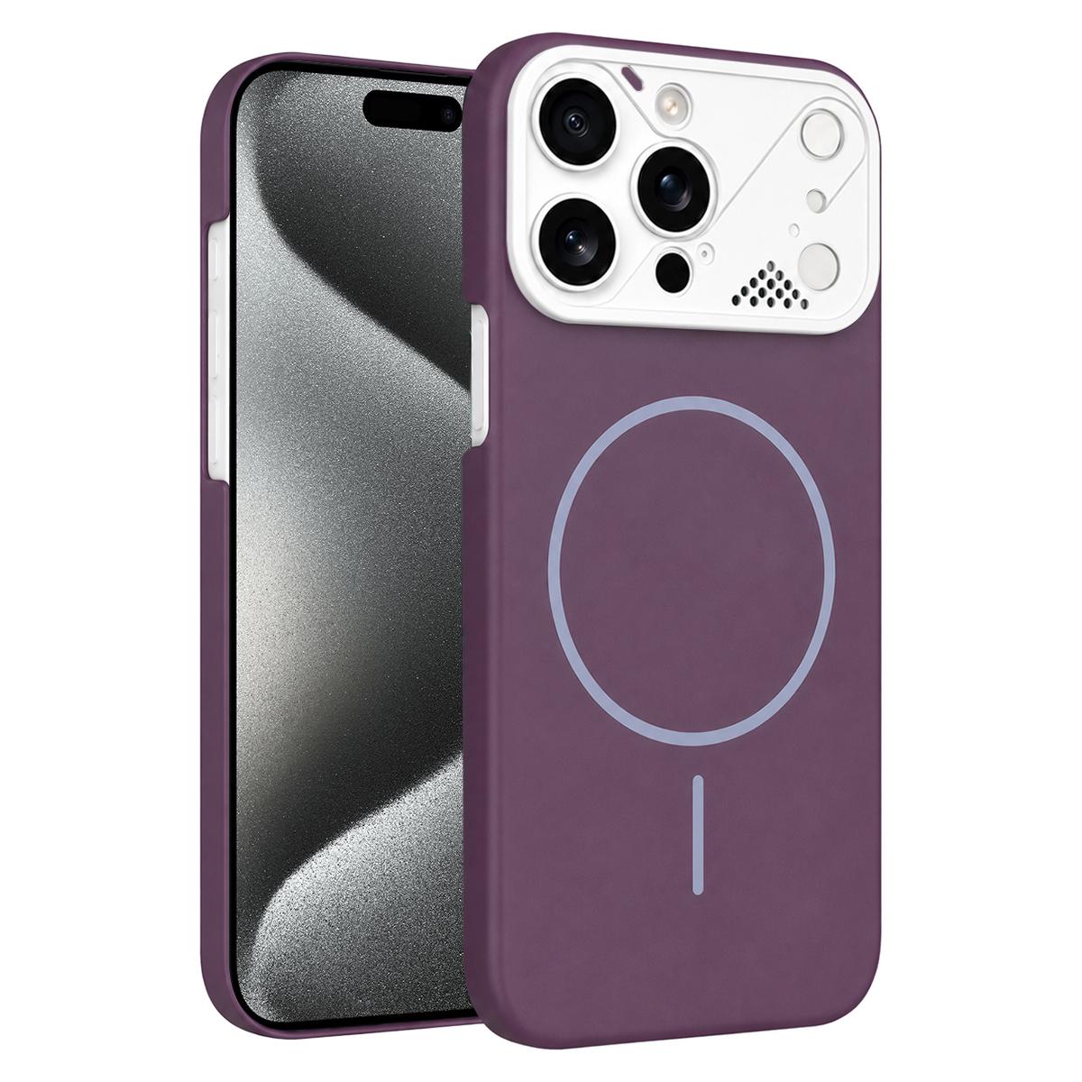 For iPhone 15 Pro Ultra-thin Gold Armor PC Magnetic Phone Case(Purple) - Shopkiz.com