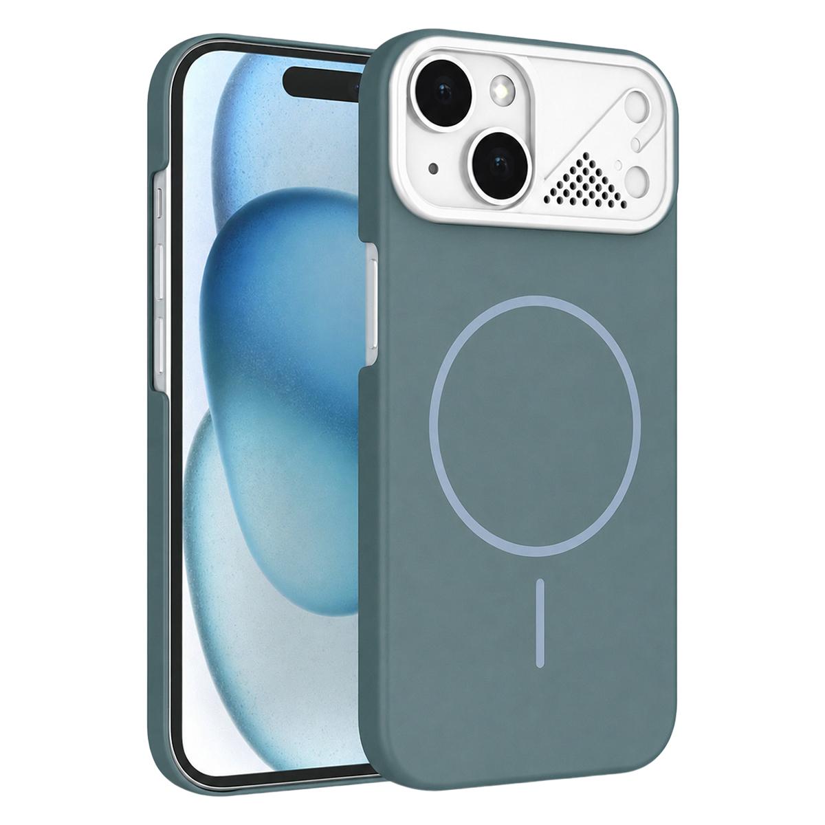 For iPhone 15 Ultra-thin Gold Armor PC Magnetic Phone Case(Surge Blue) - Shopkiz.com