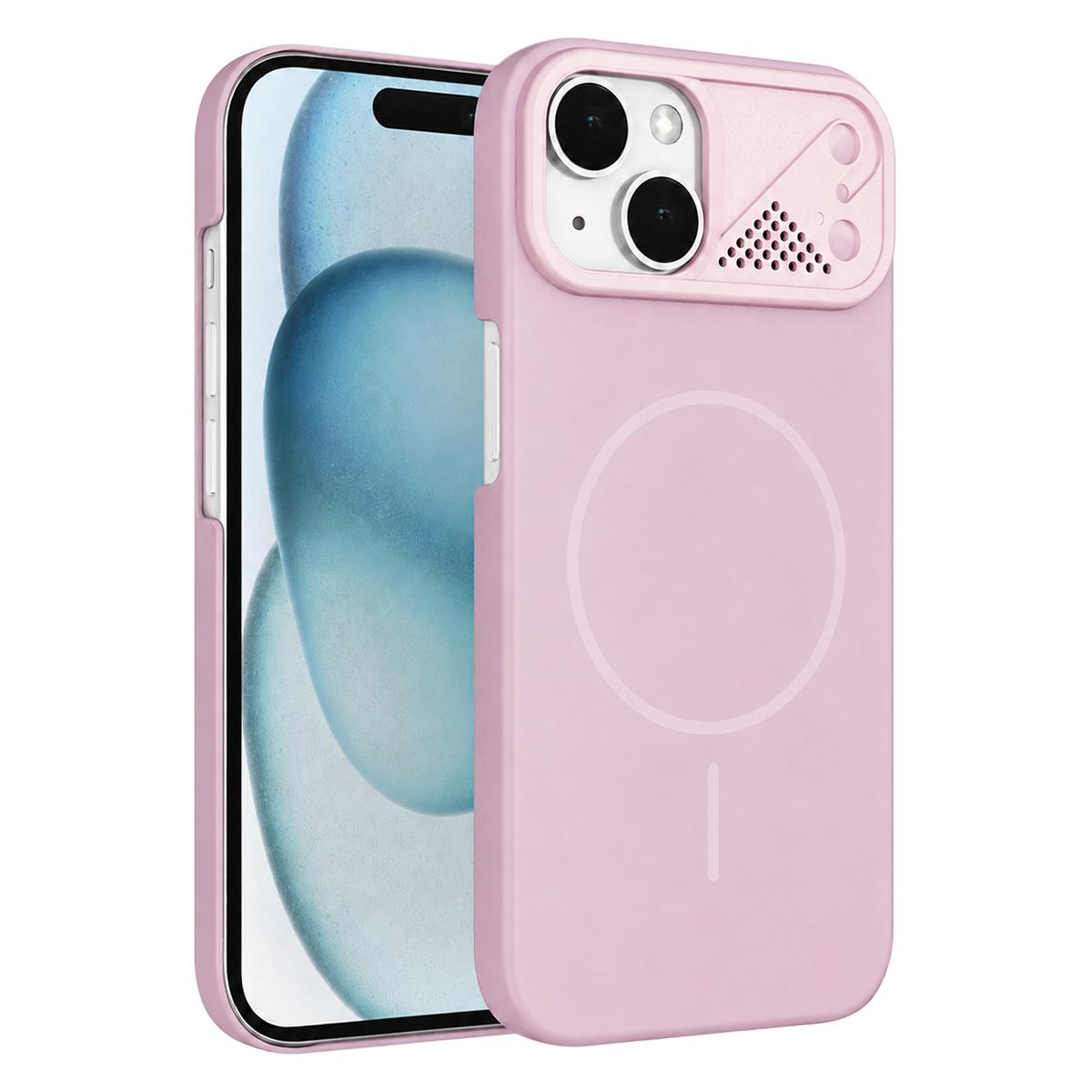 For iPhone 15 Ultra-thin Gold Armor PC Magnetic Phone Case(Sakura Pink) - Shopkiz.com