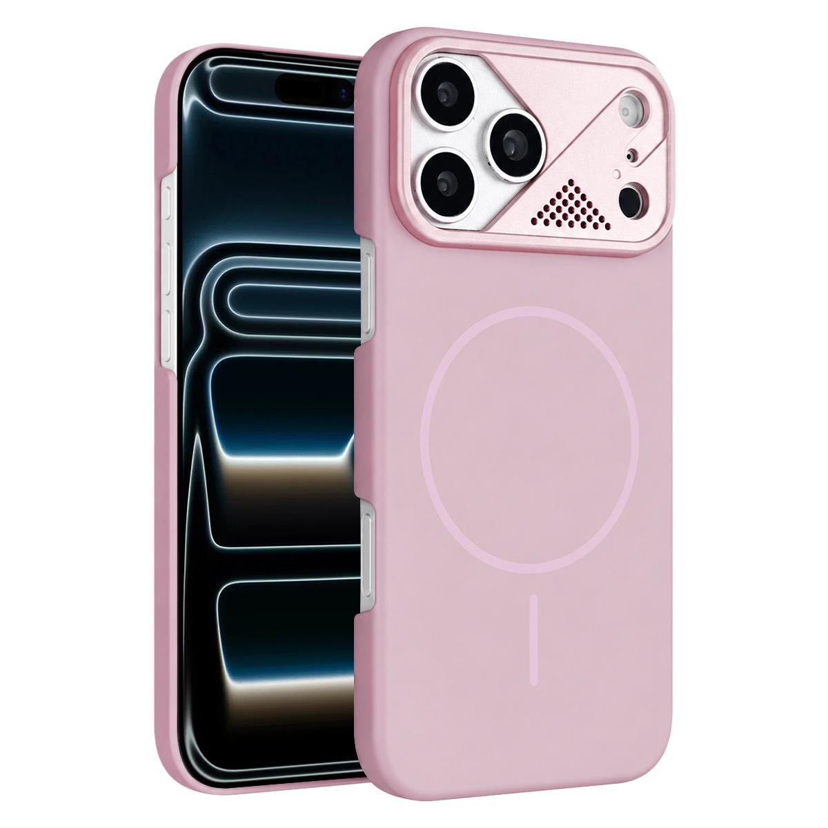 For iPhone 17 Pro Max Ultra-thin Gold Armor PC Magnetic Phone Case(Sakura Pink) - Shopkiz.com