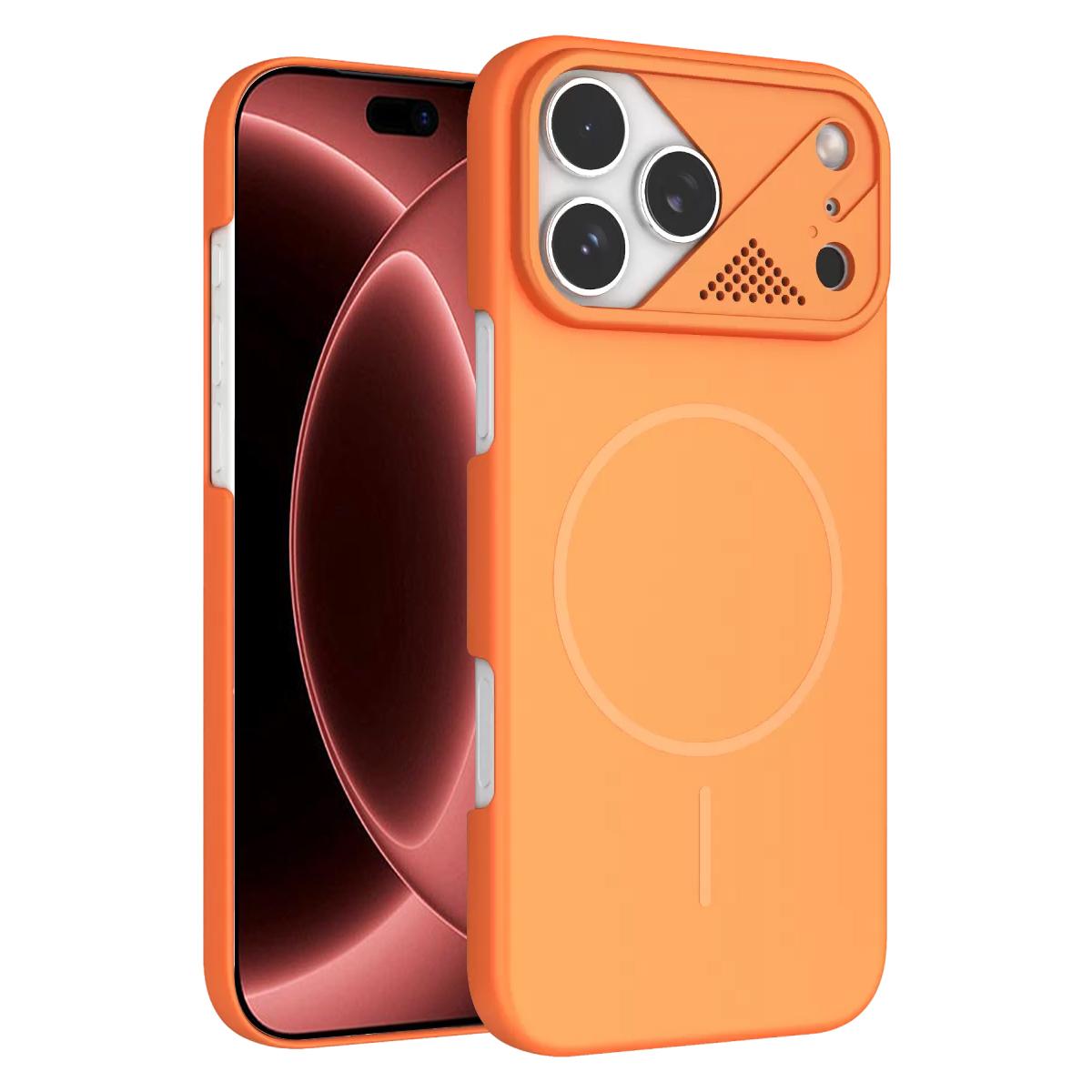 For iPhone 18 Pro Ultra-thin Gold Armor PC Magnetic Phone Case(Orange) - Shopkiz.com