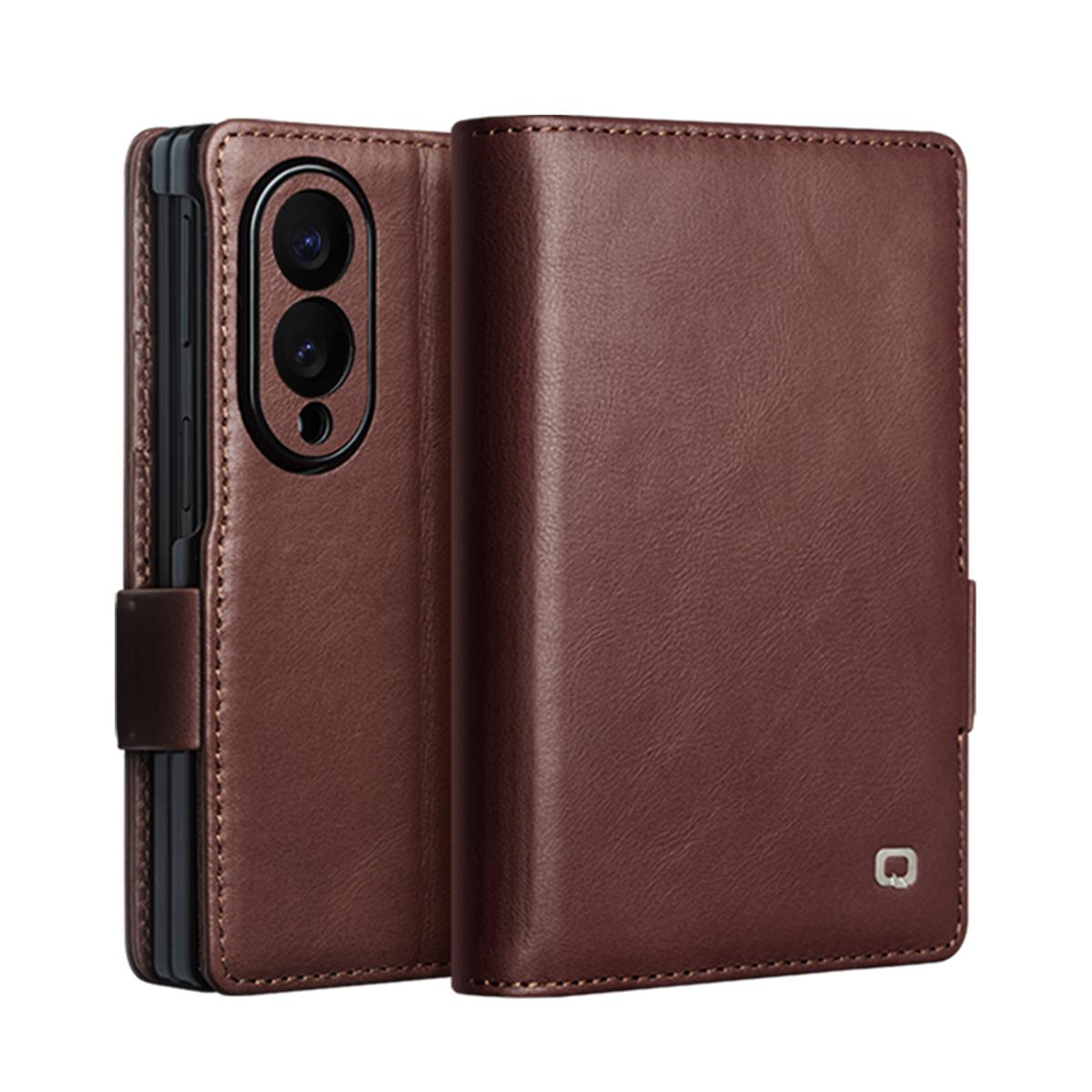 For Galaxy Z Fold8 5G QIALINO Vintage Calfskin Genuine Leather Phone Case(Dark Brown) - Shopkiz.com