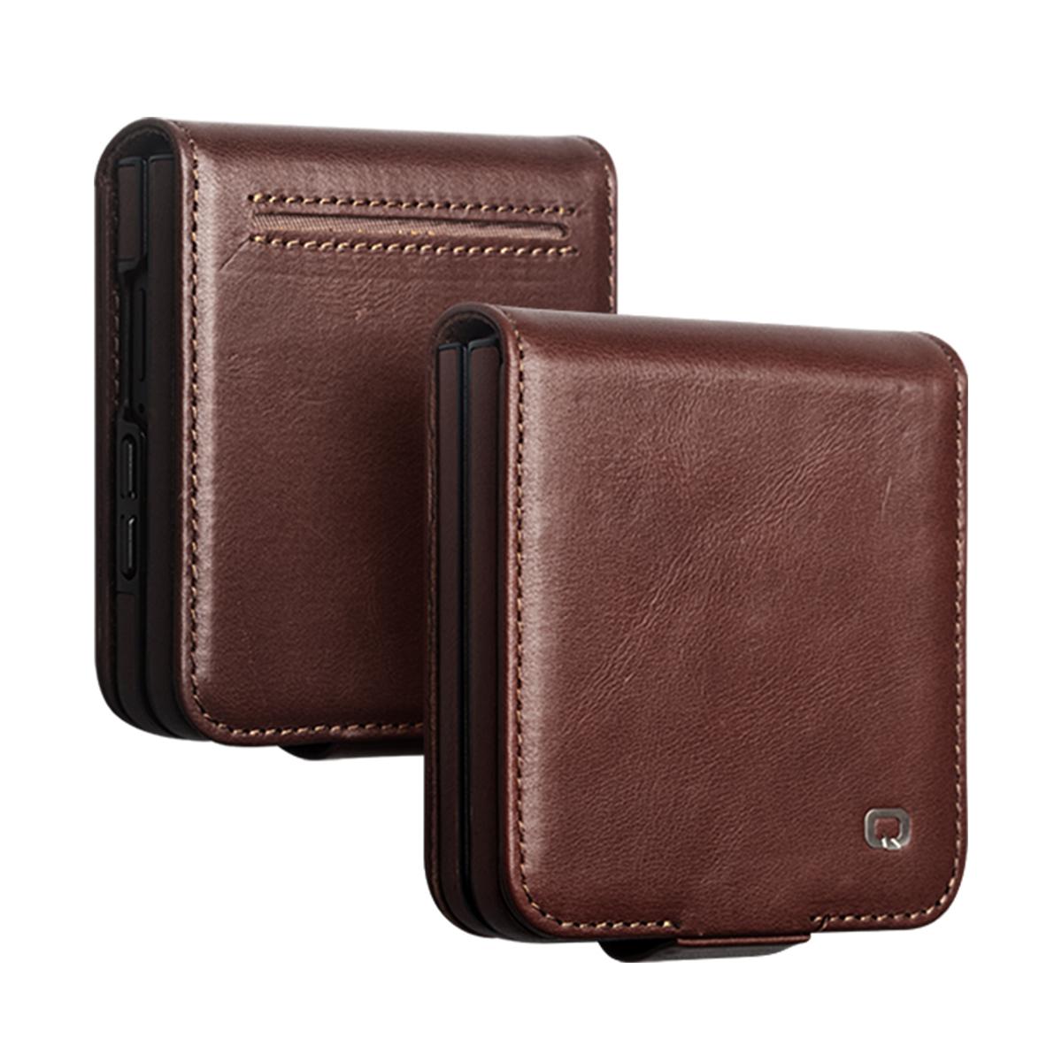 For Galaxy Z Flip8 5G QIALINO Vintage Calfskin Genuine Leather Phone Case(Dark Brown) - Shopkiz.com