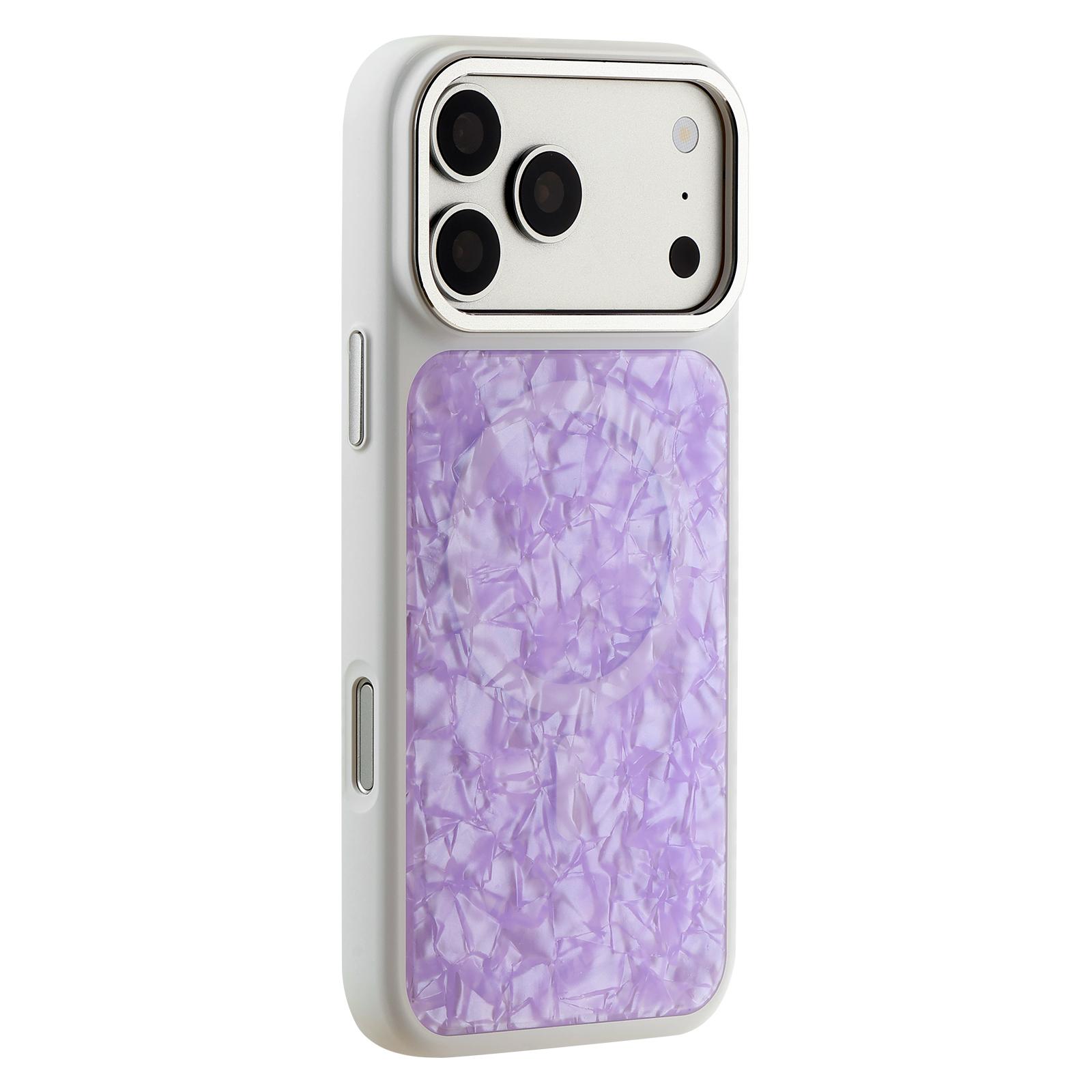 For iPhone 17 Pro Max Iridescent Solid Color Shell Patterned Magnetic Phone Case(Purple) - Shopkiz.com