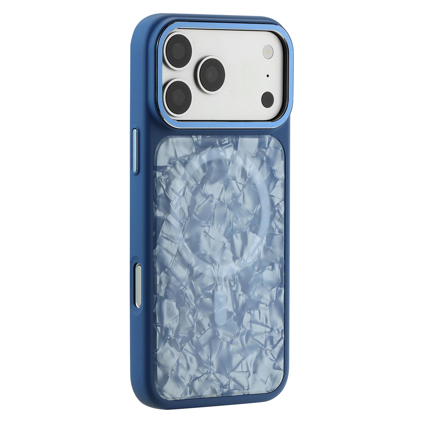 For iPhone 17 Pro Iridescent Solid Color Shell Patterned Magnetic Phone Case(Blue) - Shopkiz.com