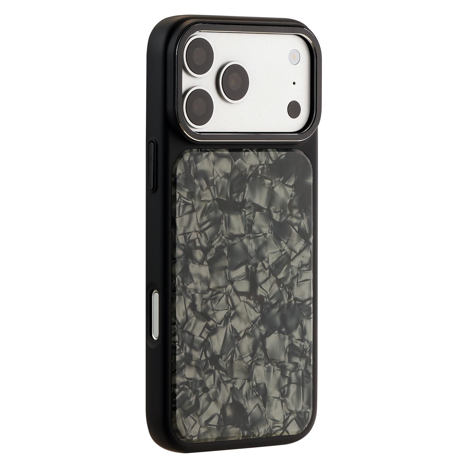 For iPhone 17 Pro Iridescent Solid Color Shell Patterned Magnetic Phone Case(Black) - Shopkiz.com