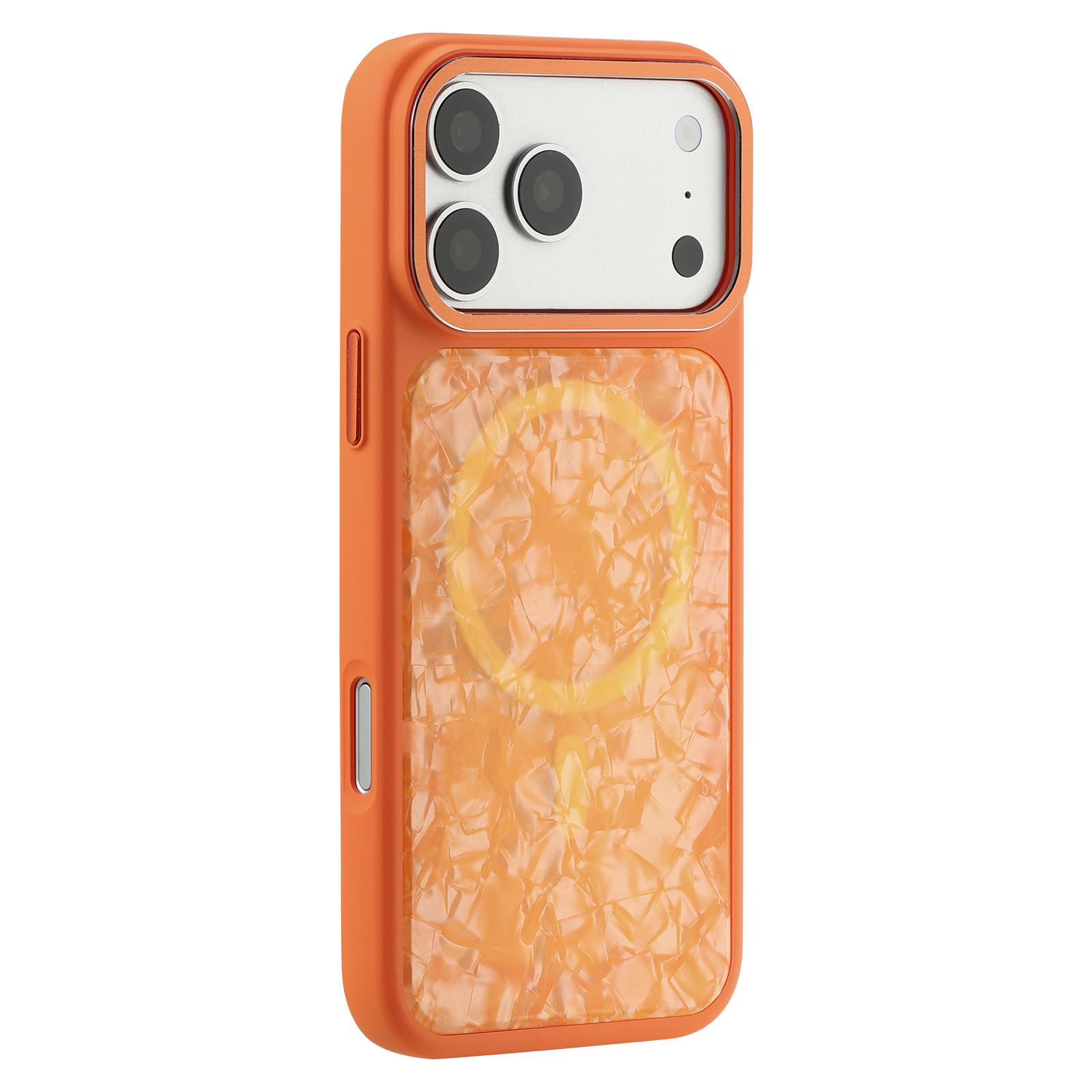 For iPhone 17 Pro Iridescent Solid Color Shell Patterned Magnetic Phone Case(Orange) - Shopkiz.com