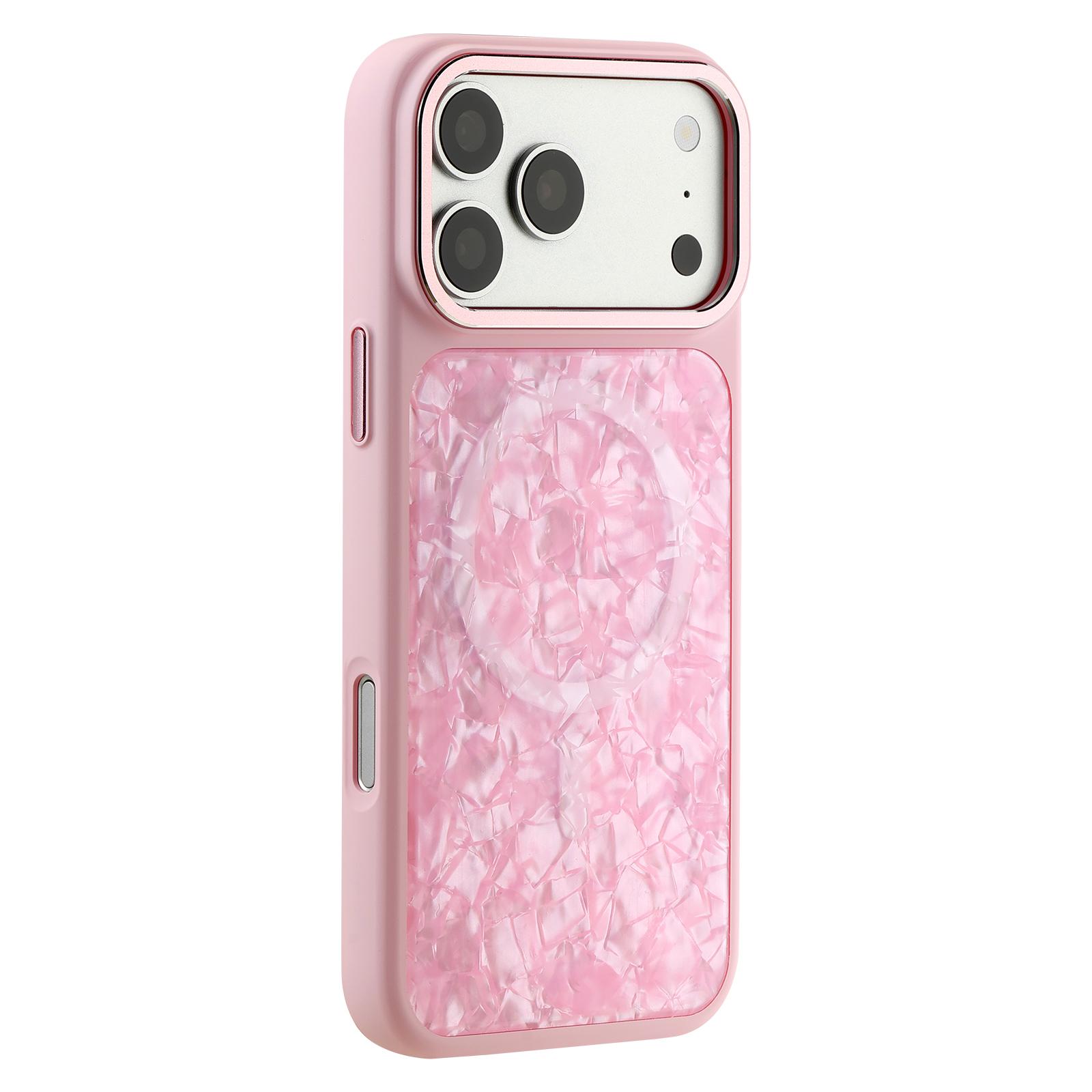 For iPhone 17 Pro Iridescent Solid Color Shell Patterned Magnetic Phone Case(Pink) - Shopkiz.com
