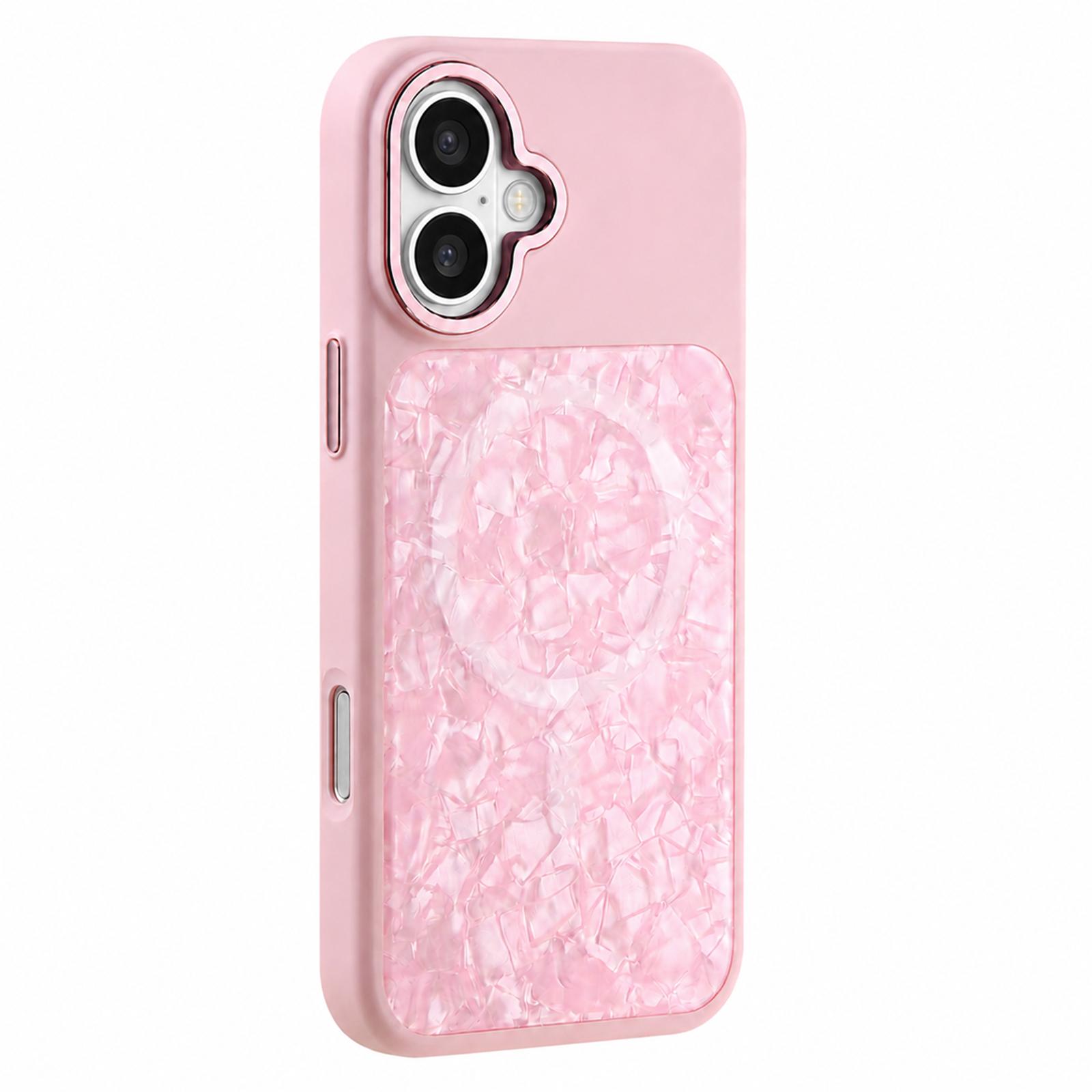 For iPhone 17 Iridescent Solid Color Shell Patterned Magnetic Phone Case(Pink) - Shopkiz.com