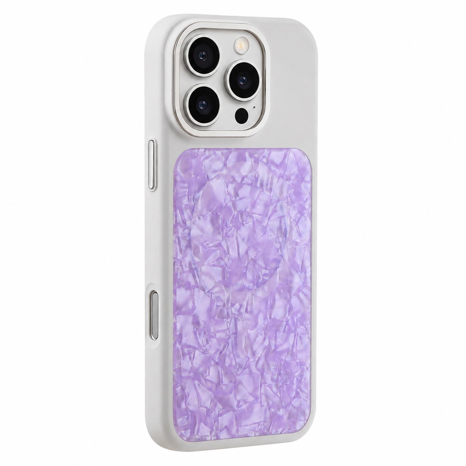 For iPhone 16 Pro Max Iridescent Solid Color Shell Patterned Magnetic Phone Case(Purple) - Shopkiz.com