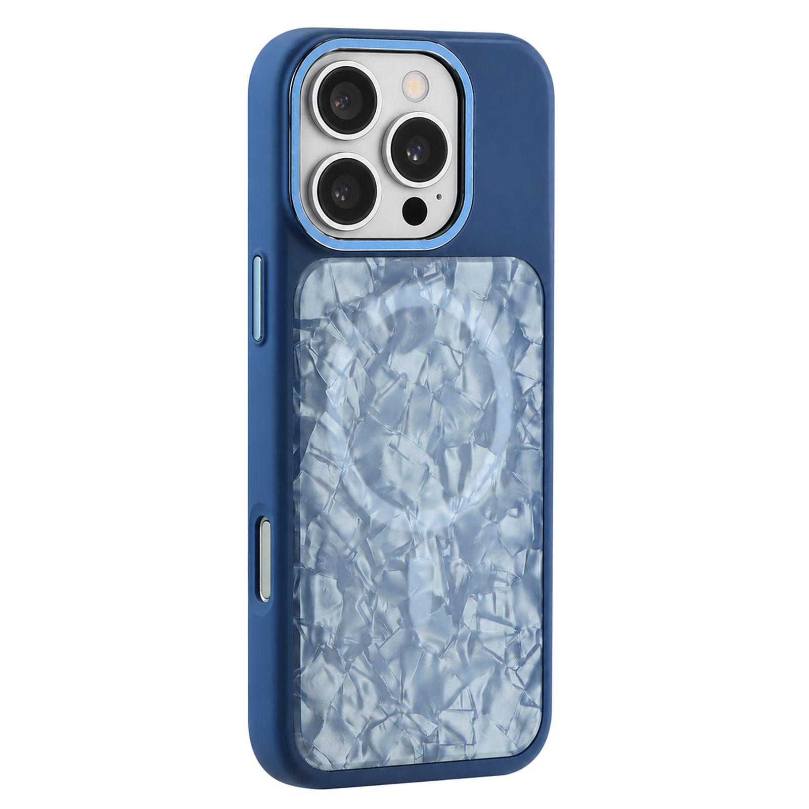 For iPhone 16 Pro Iridescent Solid Color Shell Patterned Magnetic Phone Case(Blue) - Shopkiz.com