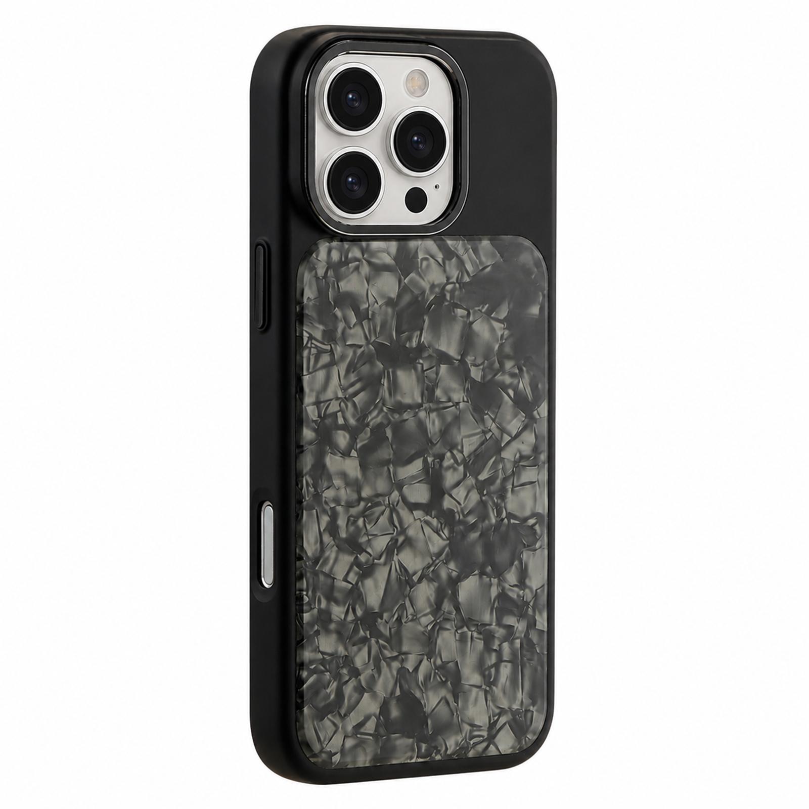 For iPhone 16 Pro Iridescent Solid Color Shell Patterned Magnetic Phone Case(Black) - Shopkiz.com