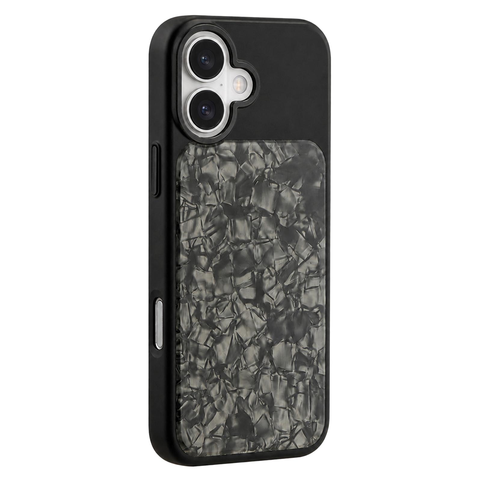For iPhone 16 Iridescent Solid Color Shell Patterned Magnetic Phone Case(Black) - Shopkiz.com