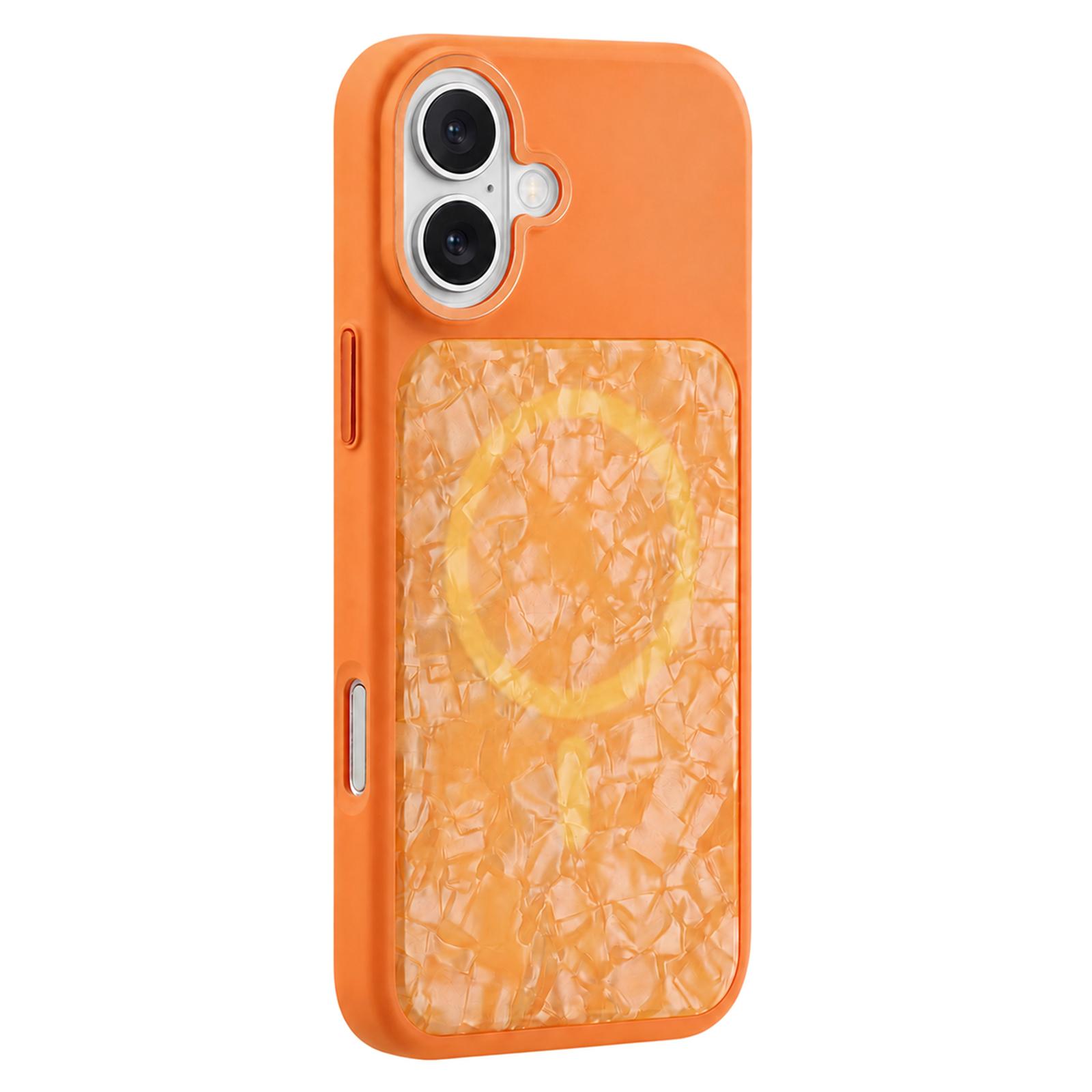 For iPhone 16 Iridescent Solid Color Shell Patterned Magnetic Phone Case(Orange) - Shopkiz.com