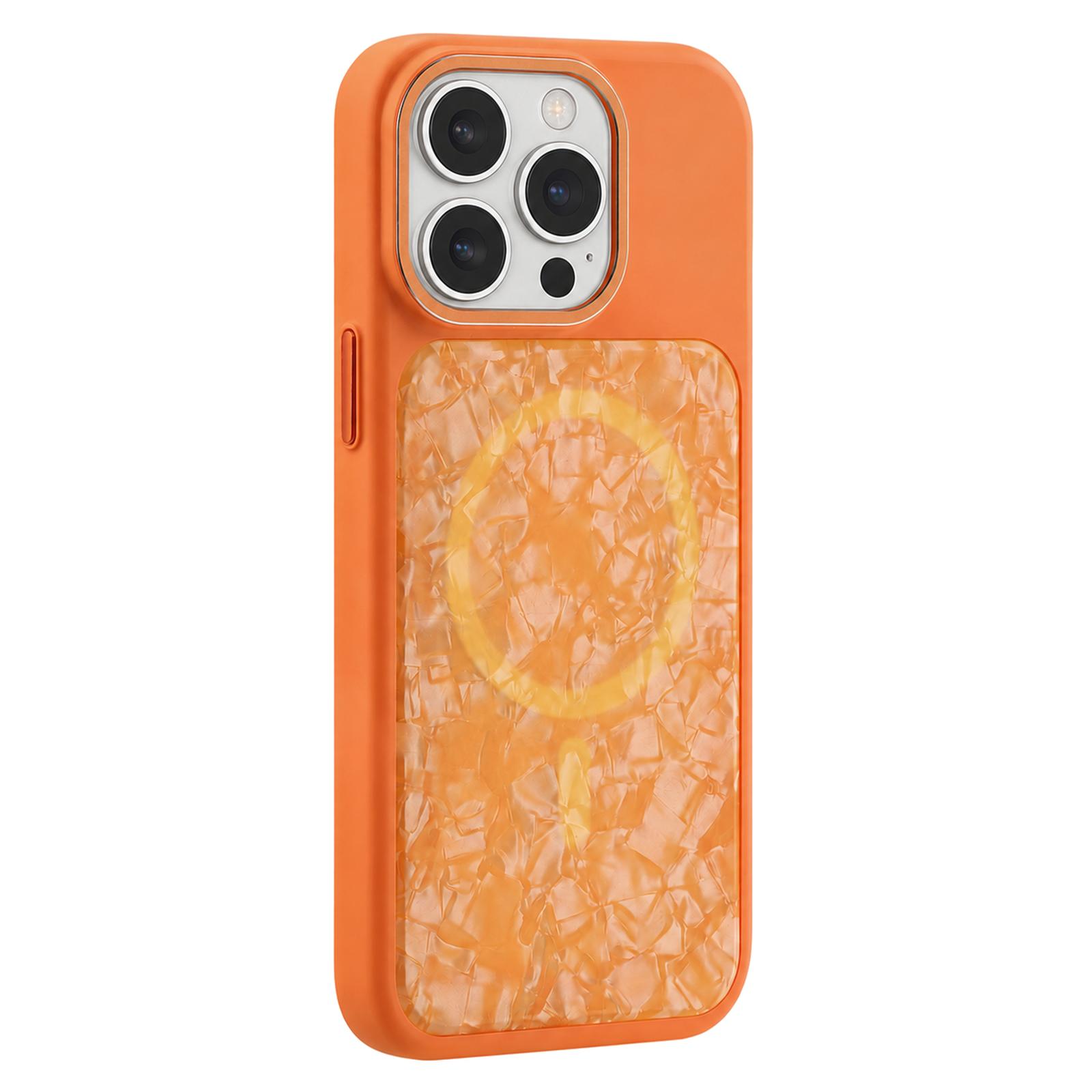 For iPhone 15 Pro Max Iridescent Solid Color Shell Patterned Magnetic Phone Case(Orange) - Shopkiz.com