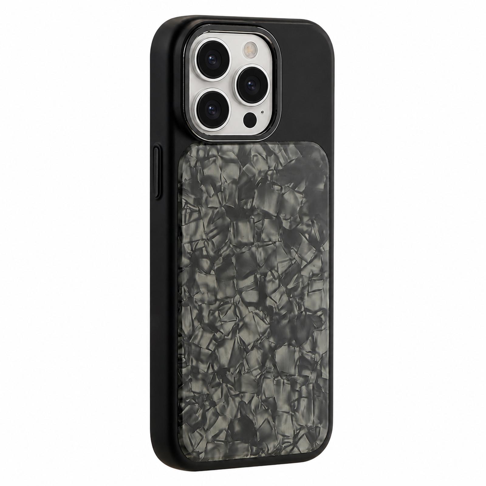 For iPhone 15 Pro Iridescent Solid Color Shell Patterned Magnetic Phone Case(Black) - Shopkiz.com