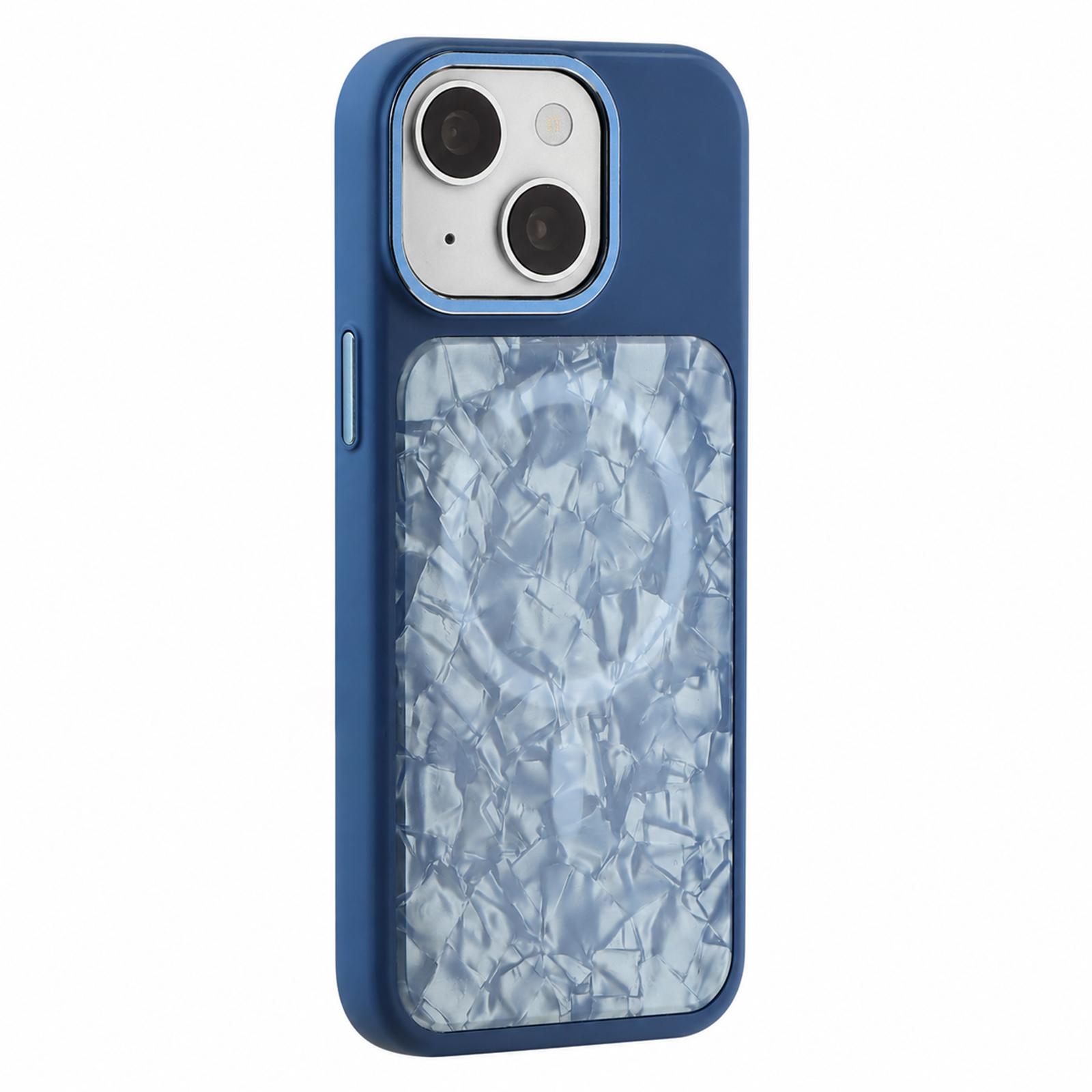 For iPhone 15 Iridescent Solid Color Shell Patterned Magnetic Phone Case(Blue) - Shopkiz.com