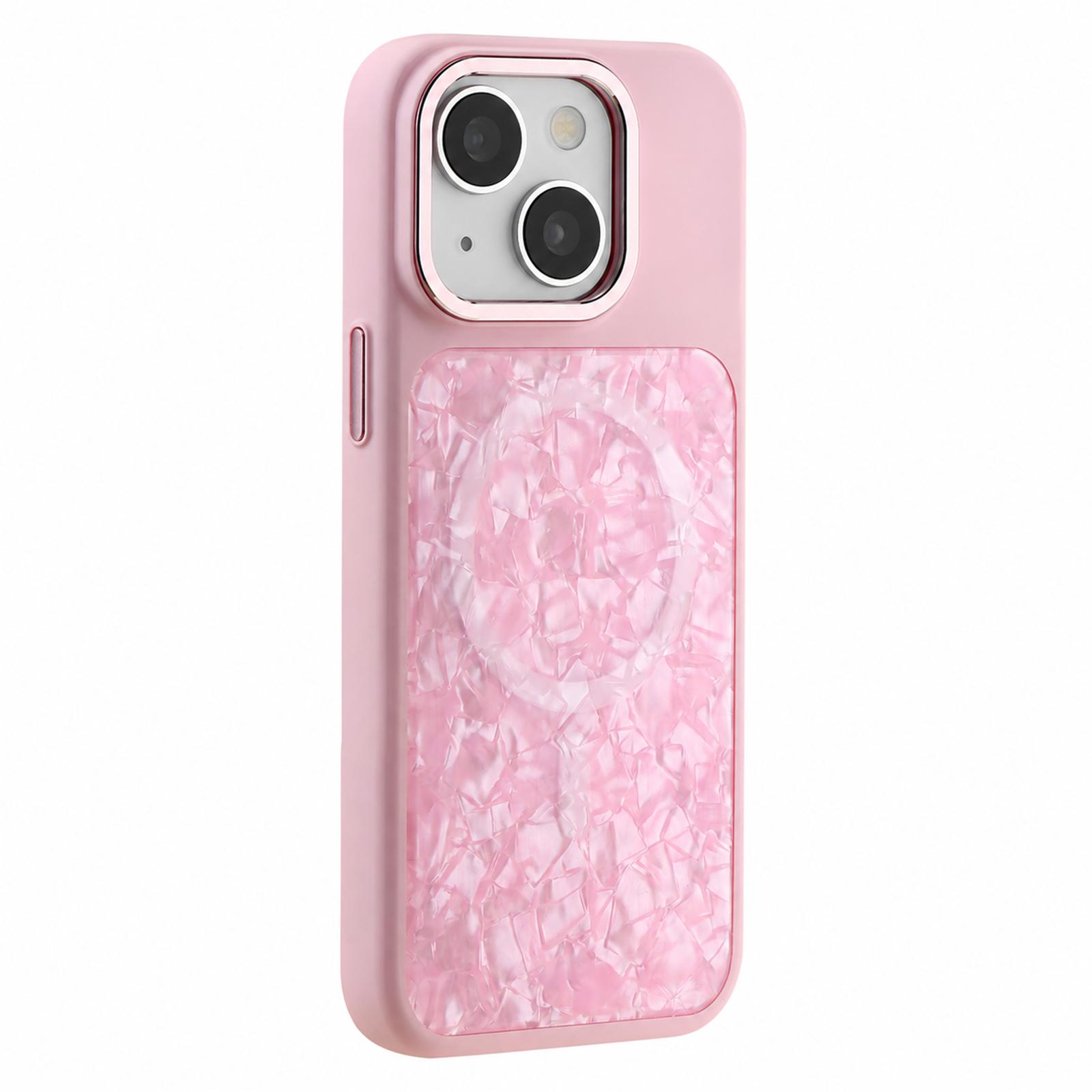 For iPhone 15 Iridescent Solid Color Shell Patterned Magnetic Phone Case(Pink) - Shopkiz.com