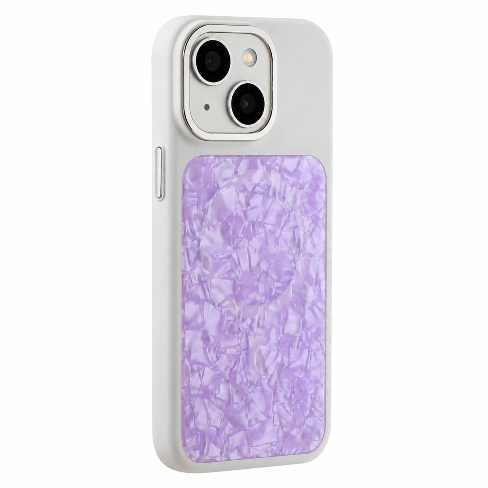 For iPhone 15 Iridescent Solid Color Shell Patterned Magnetic Phone Case(Purple) - Shopkiz.com
