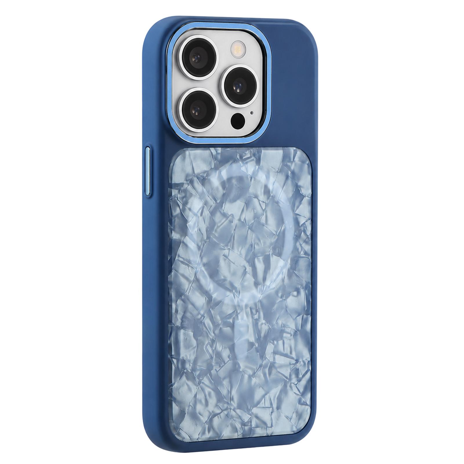 For iPhone 14 Pro Max Iridescent Solid Color Shell Patterned Magnetic Phone Case(Blue) - Shopkiz.com
