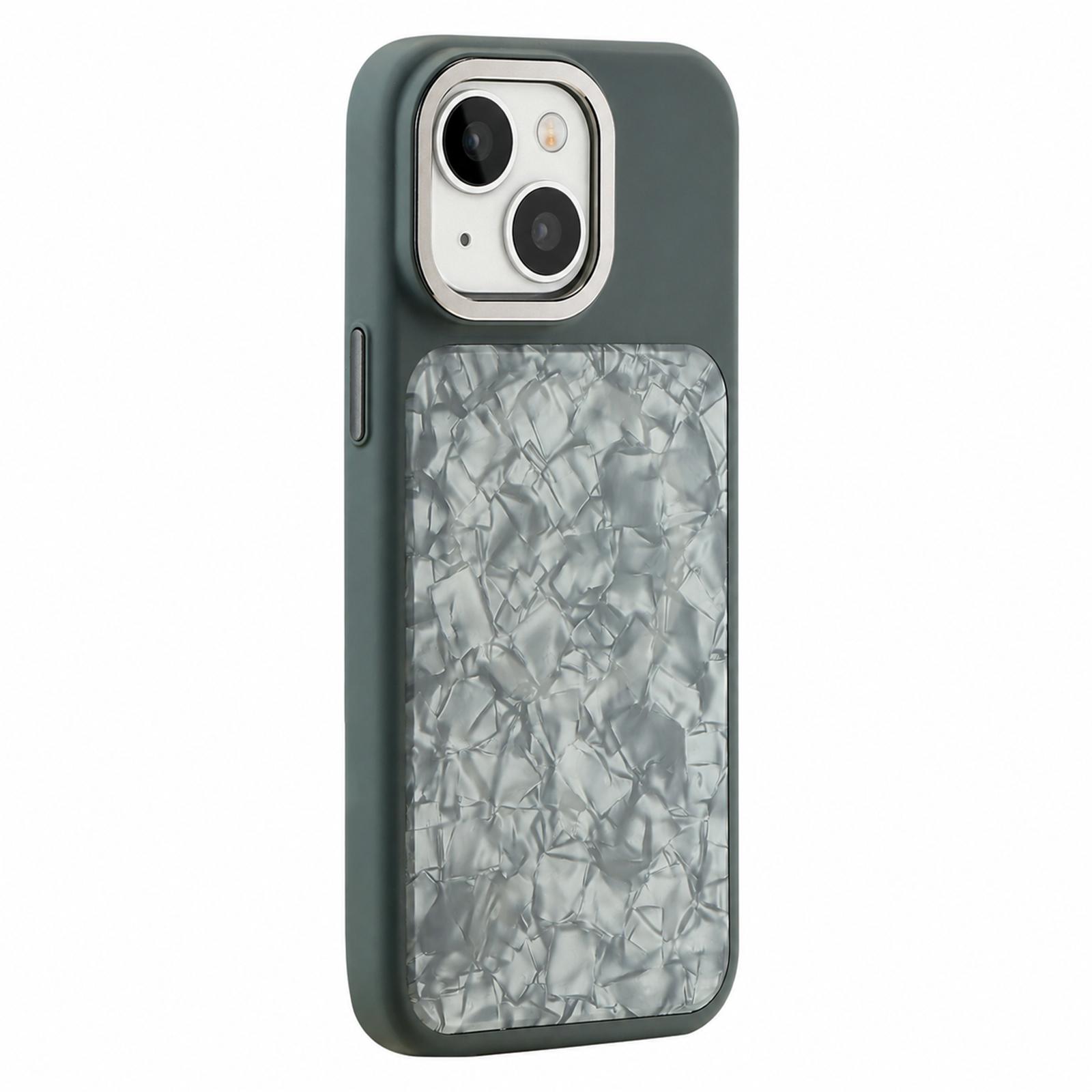For iPhone 14 Iridescent Solid Color Shell Patterned Magnetic Phone Case(Grey) - Shopkiz.com