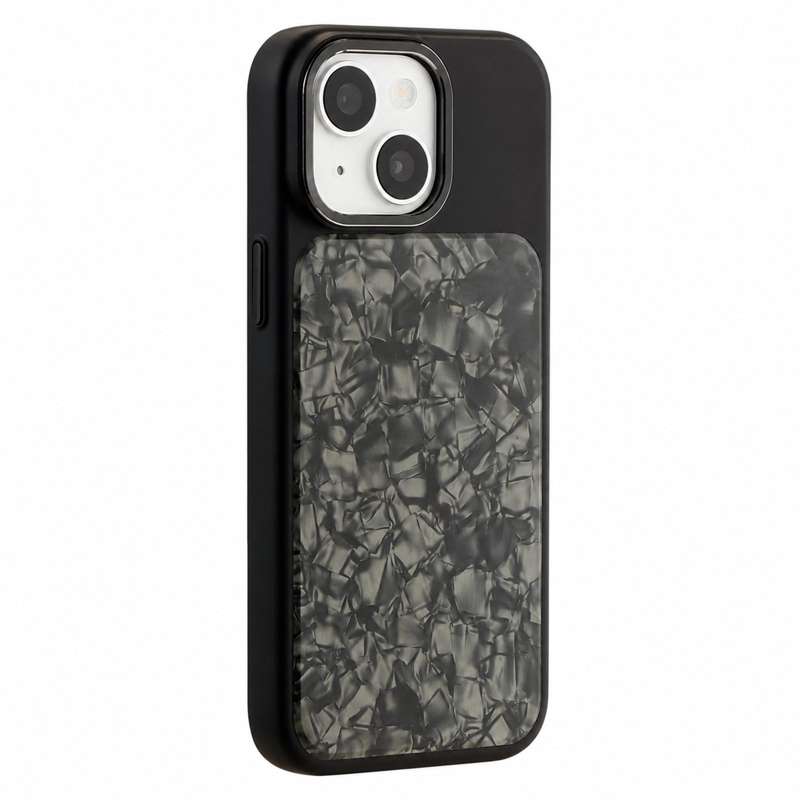 For iPhone 14 Iridescent Solid Color Shell Patterned Magnetic Phone Case(Black) - Shopkiz.com