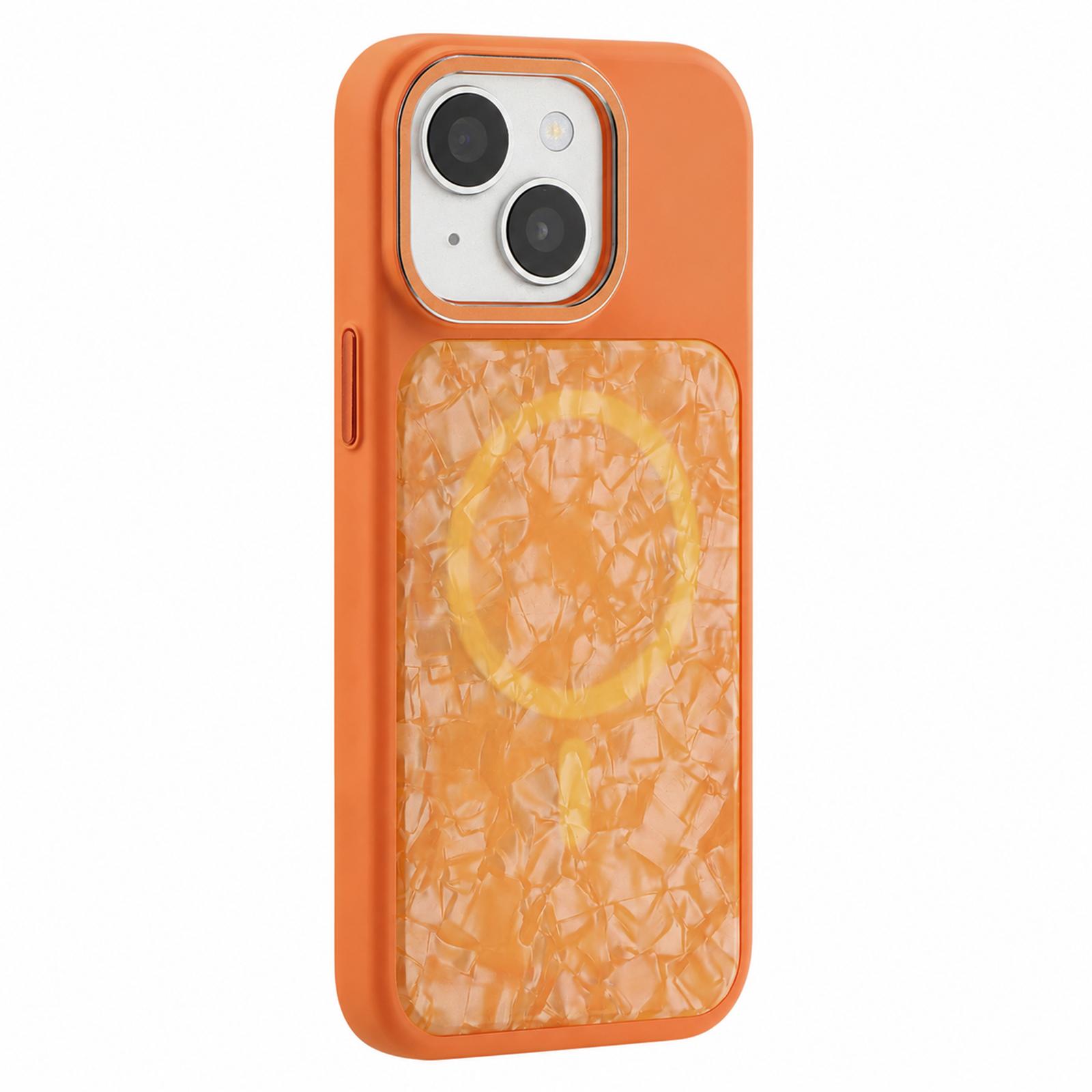 For iPhone 13 Iridescent Solid Color Shell Patterned Magnetic Phone Case(Orange) - Shopkiz.com