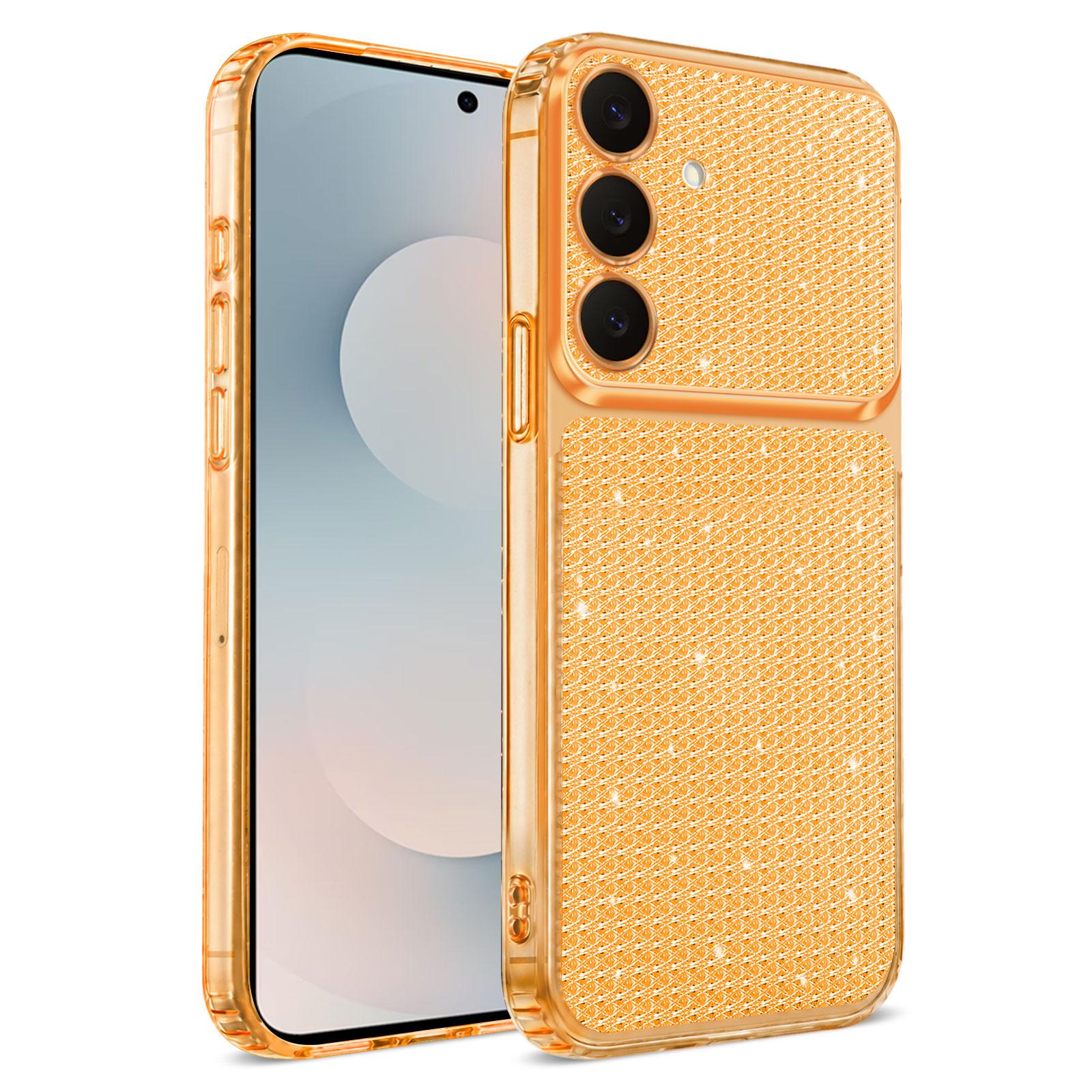 For Galaxy S25 5G / S24 5G Sparkling Diamond Glitter Airbag Phone Case(Orange) - Shopkiz.com