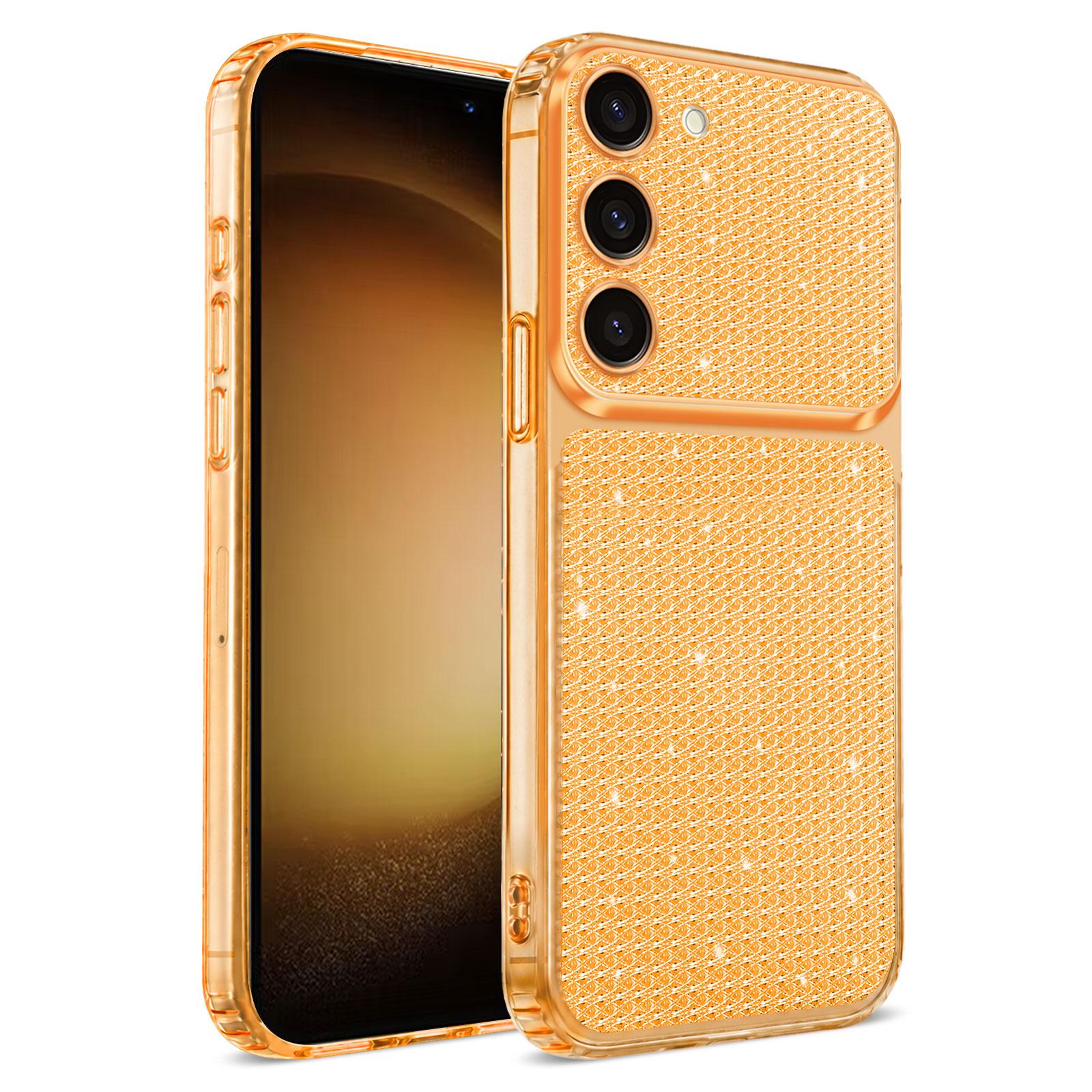 For Galaxy S23+ 5G Sparkling Diamond Glitter Airbag Phone Case(Orange) - Shopkiz.com