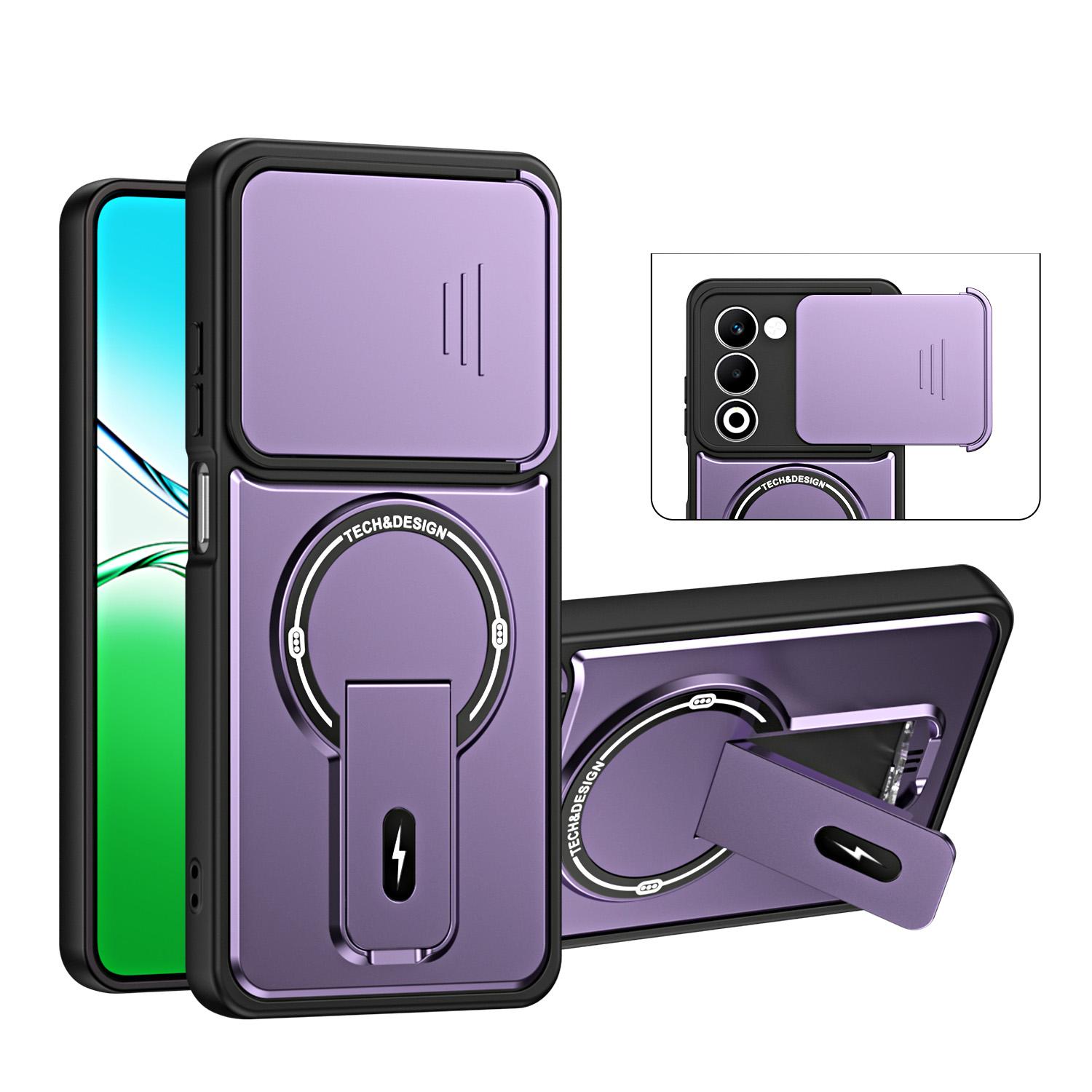 For OPPO A5 5G Global Sliding Camshield Holder Magnetic Phone Case(Purple) - Shopkiz.com