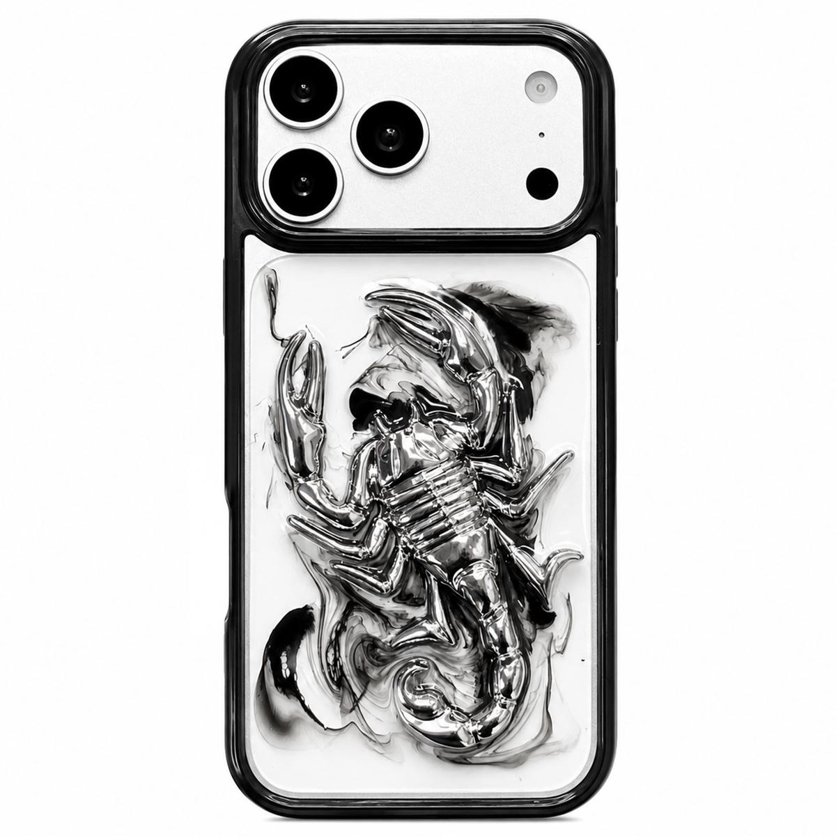 For iPhone 17 Pro Max Epoxy Resin Diffusion Scorpion Acrylic Phone Case(Light Ink) - Shopkiz.com