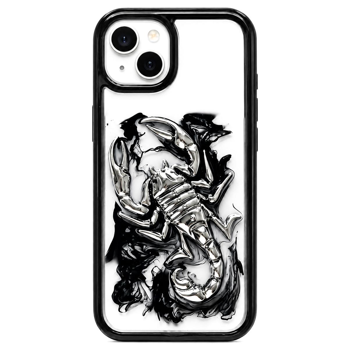 For iPhone 15 Epoxy Resin Diffusion Scorpion Acrylic Phone Case(Dark Ink) - Shopkiz.com